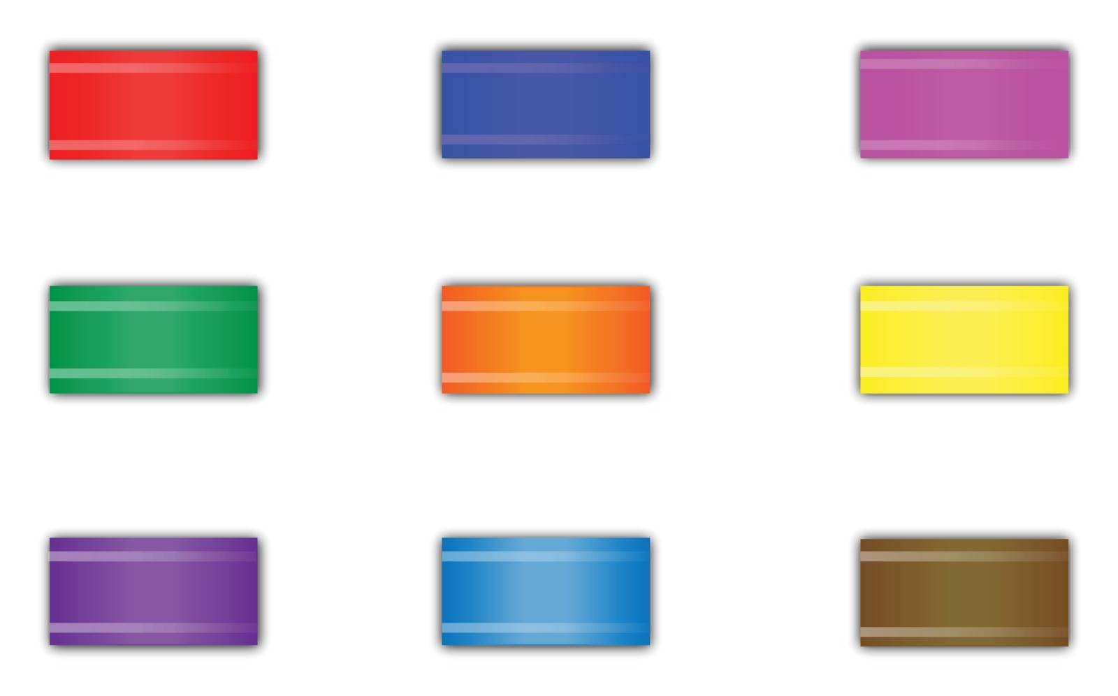 Large set of rectangular buttons with shining effect and vibrant colors. All are separate.