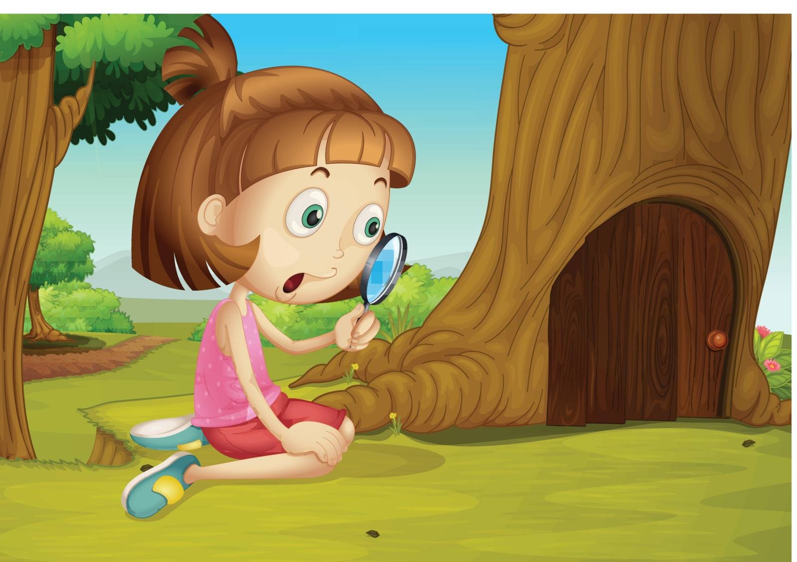 Cute girl with magnifying glass