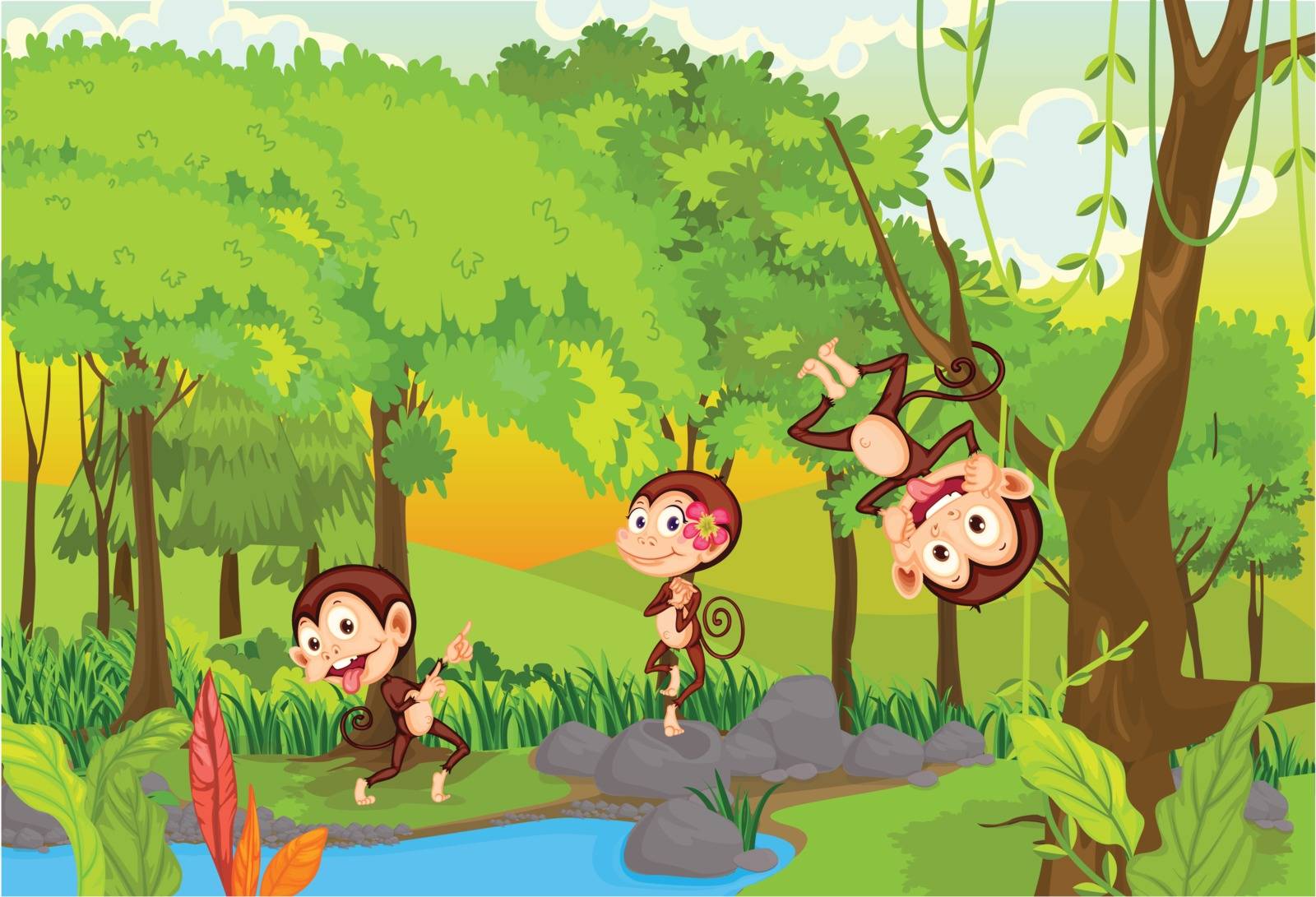 illustration of 3 cheeky monkeys