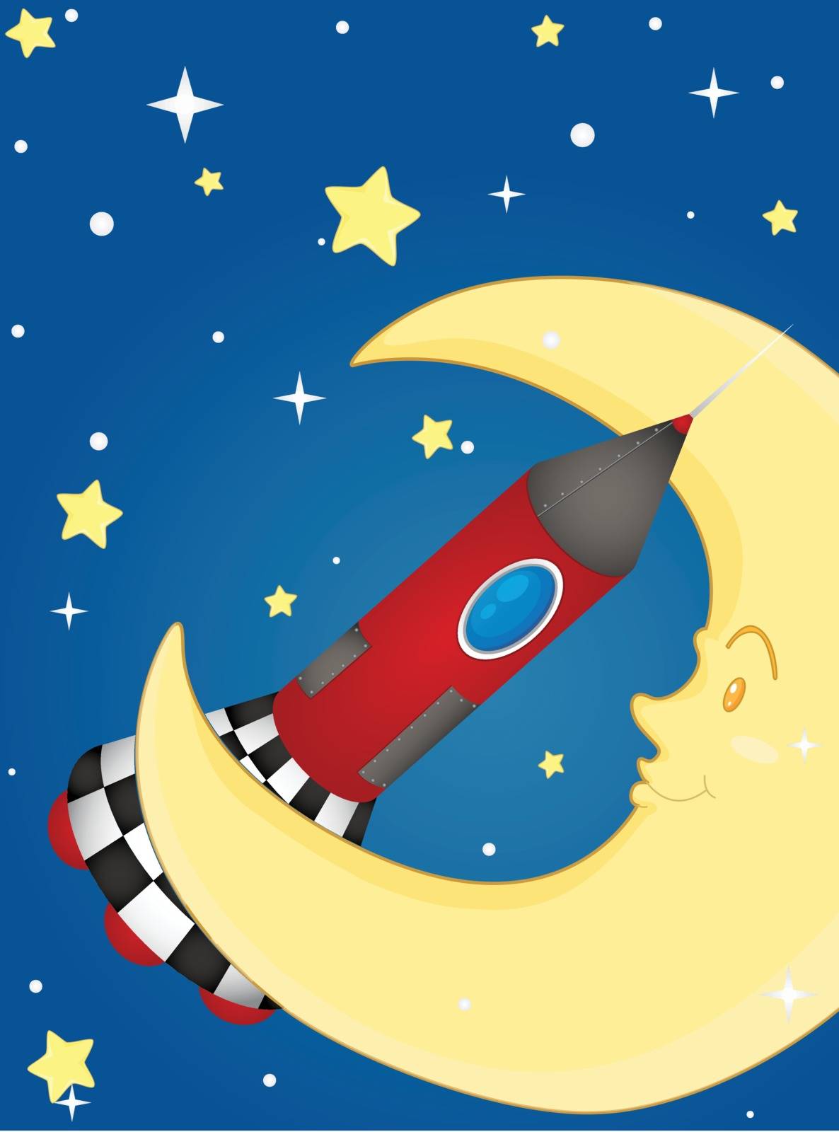 Illustration of rocket and moon