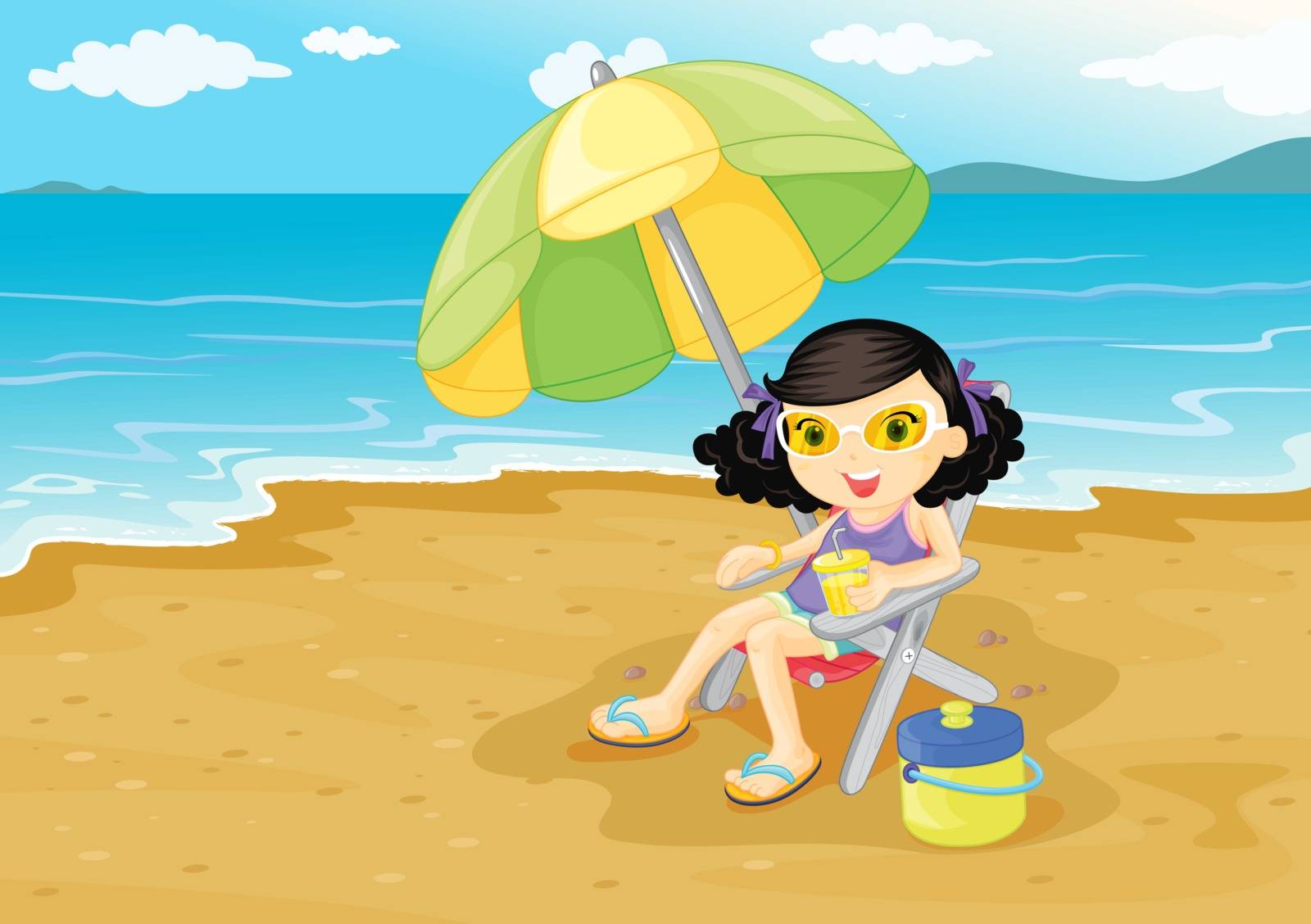 Illustration of girl at the beach