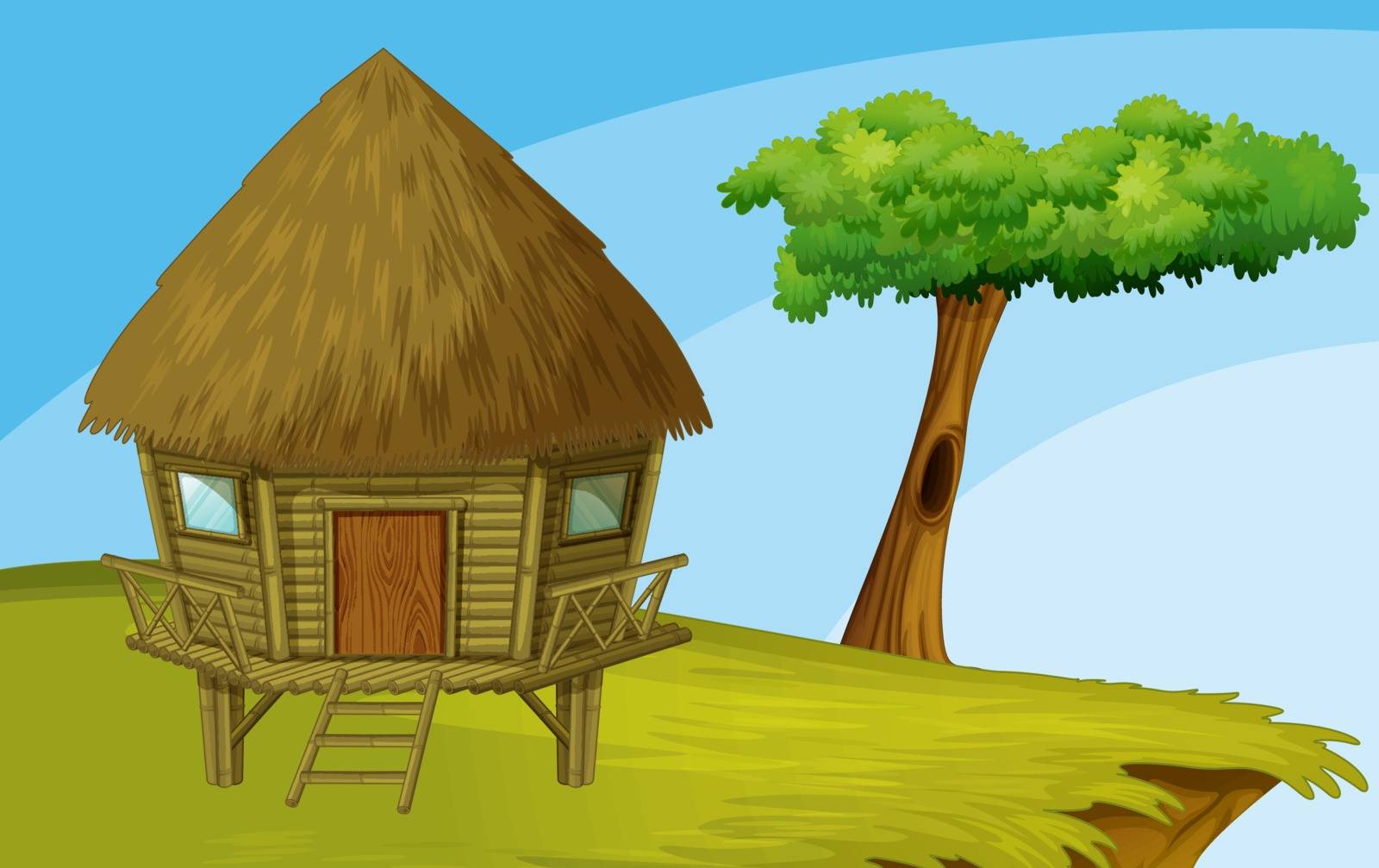 Illustration of hut on a hill