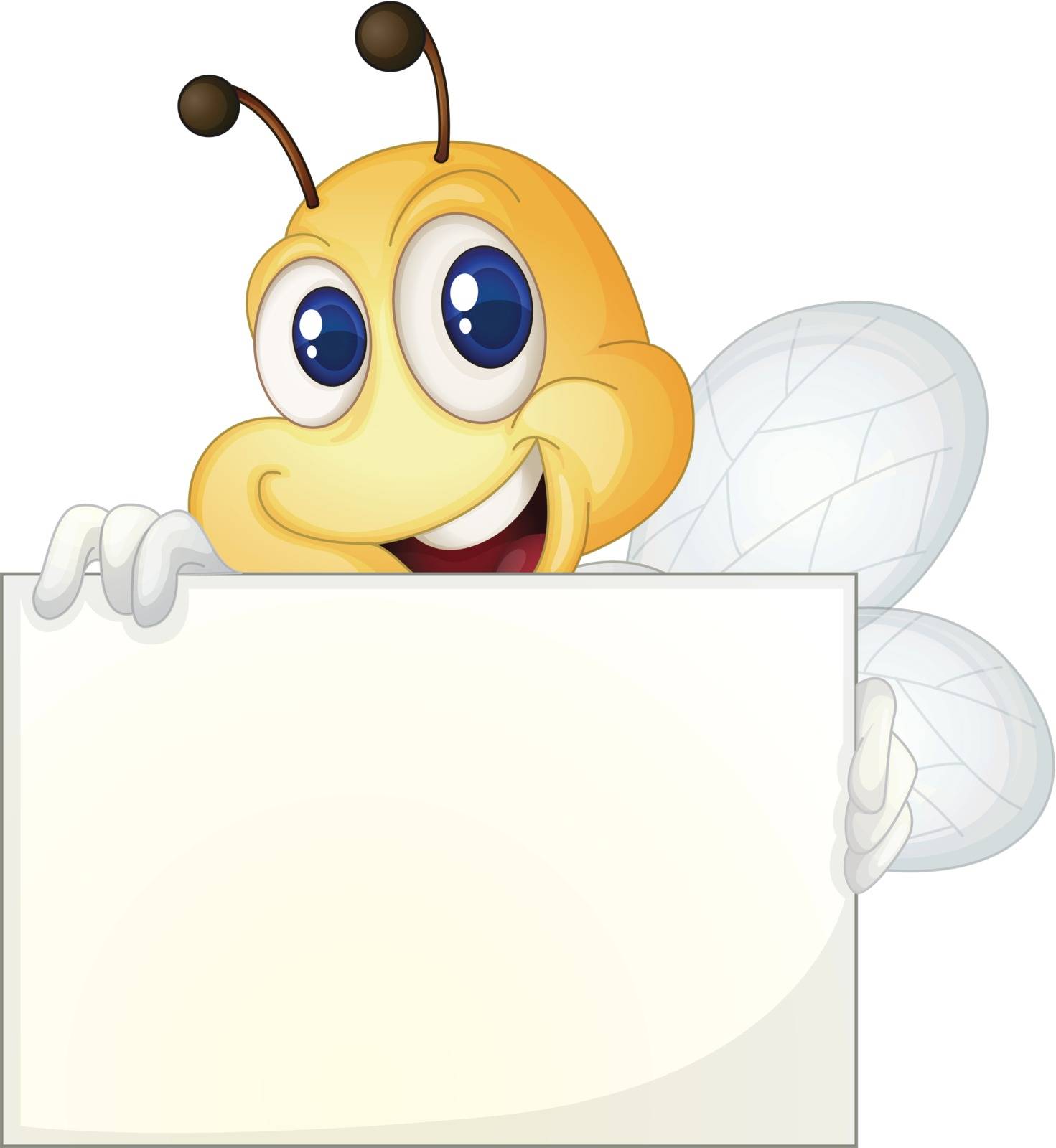 Cute bee holding a white sign