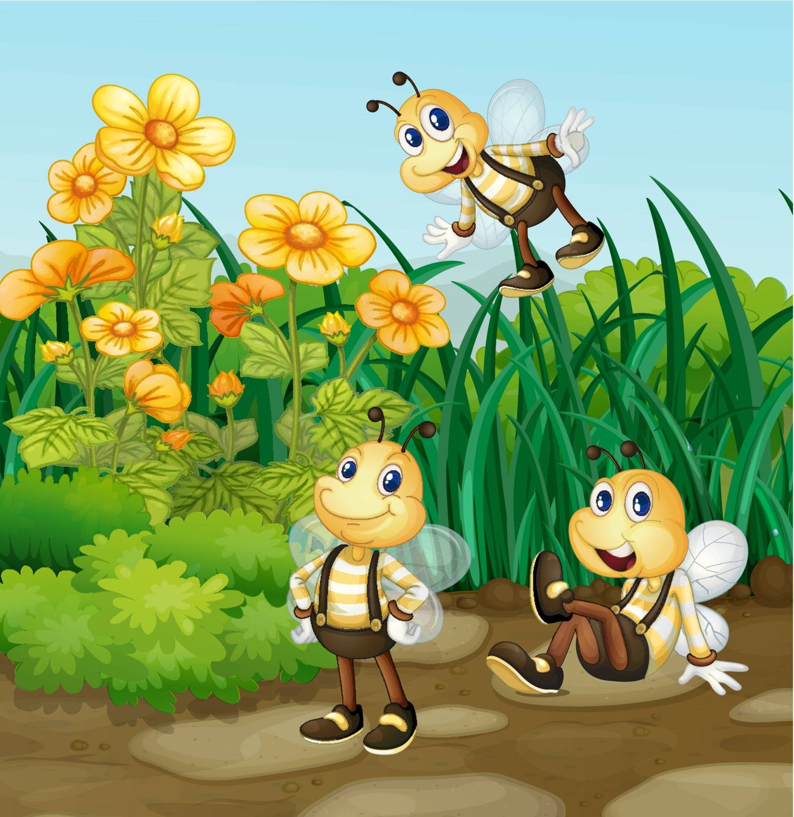 Illustration of bee in a garden