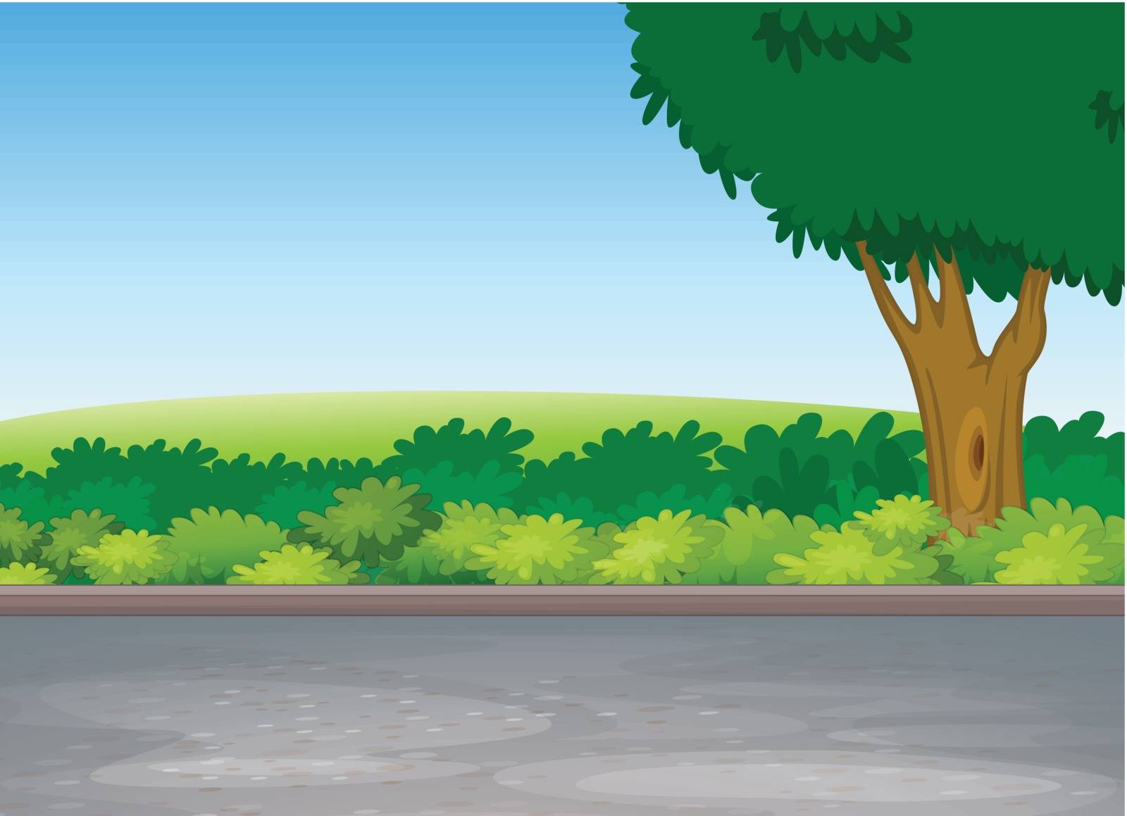 illustration of tree beside road in a beautiful nature