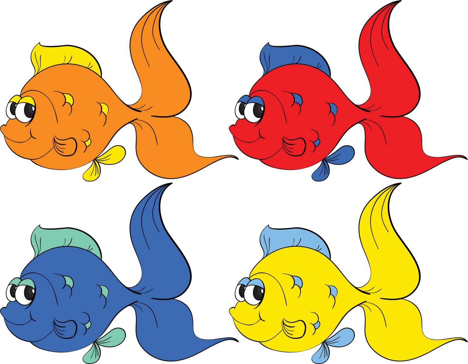 illustration of colorful fishes on a white background