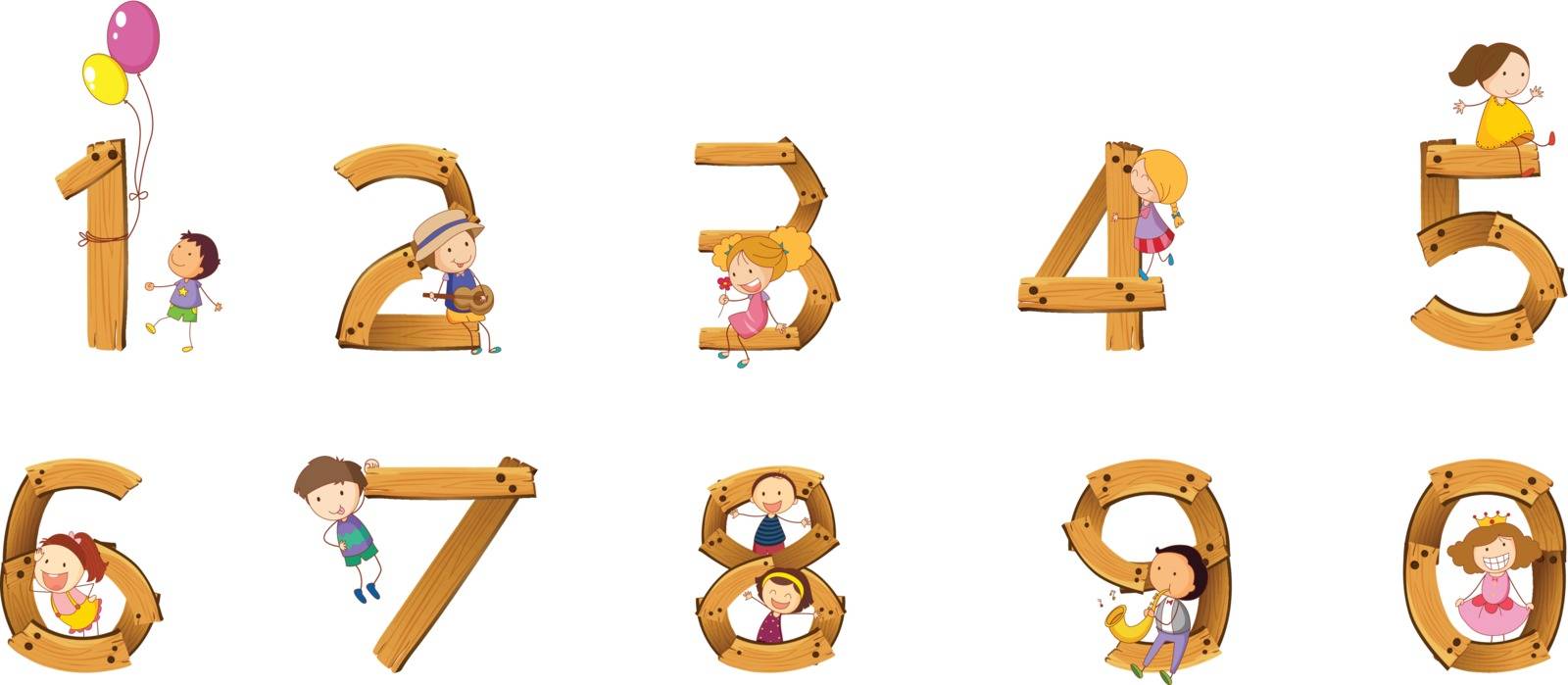 Illustration of numbers to ten with kids