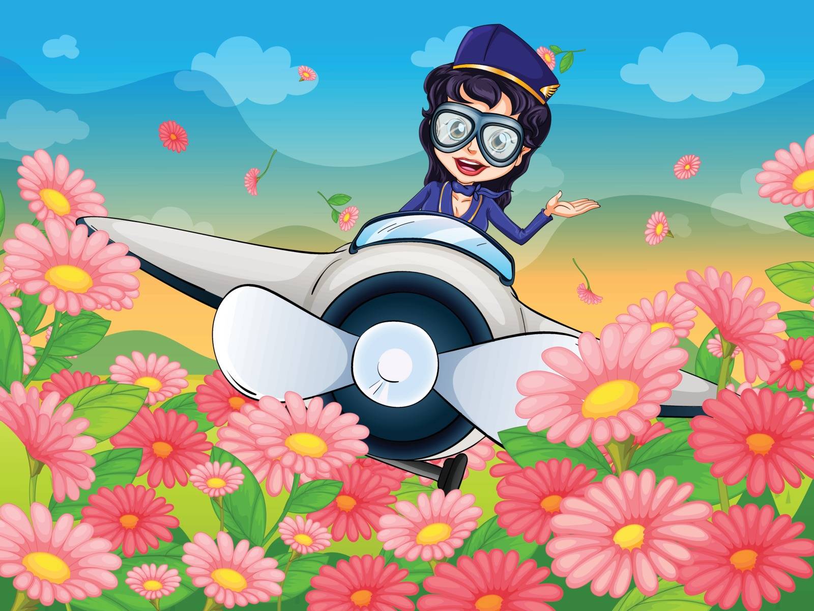 illustration of a girl flying  air plane