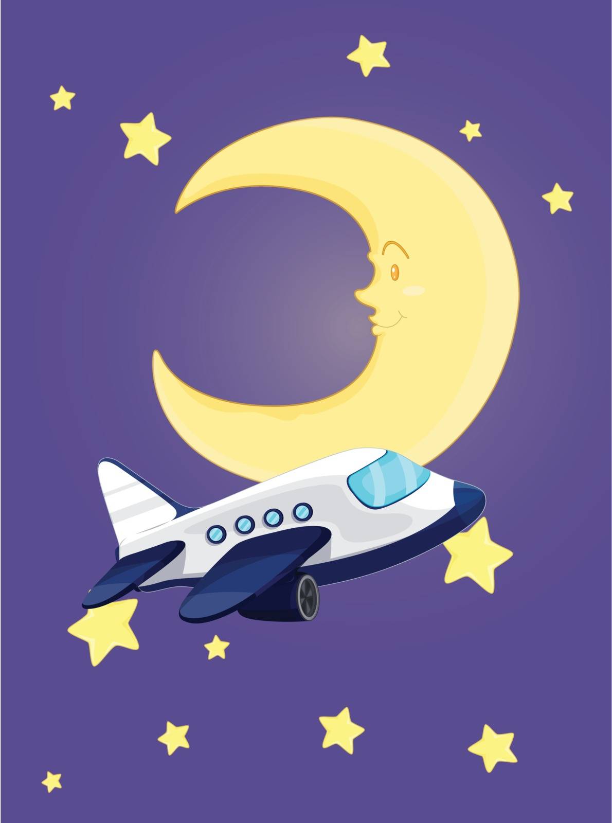 Illustration of plane flying at night