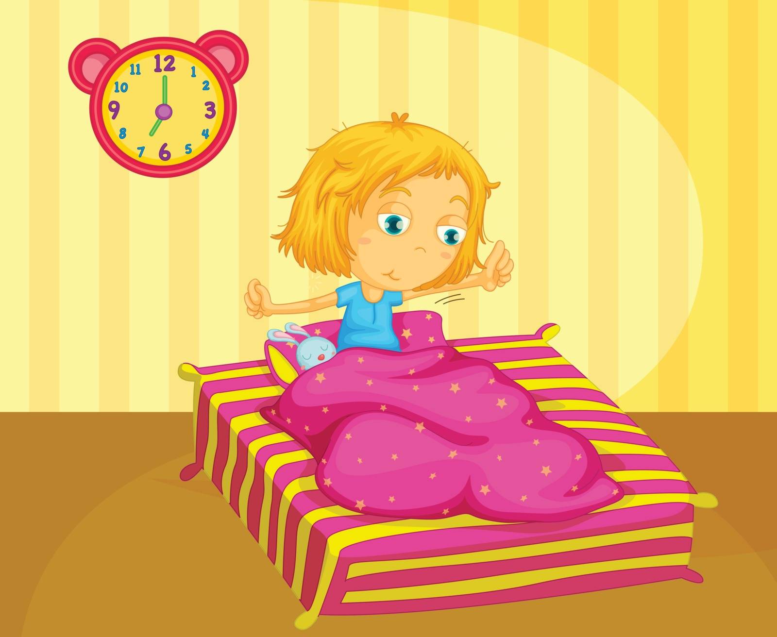 Illustration of cute girl waking
