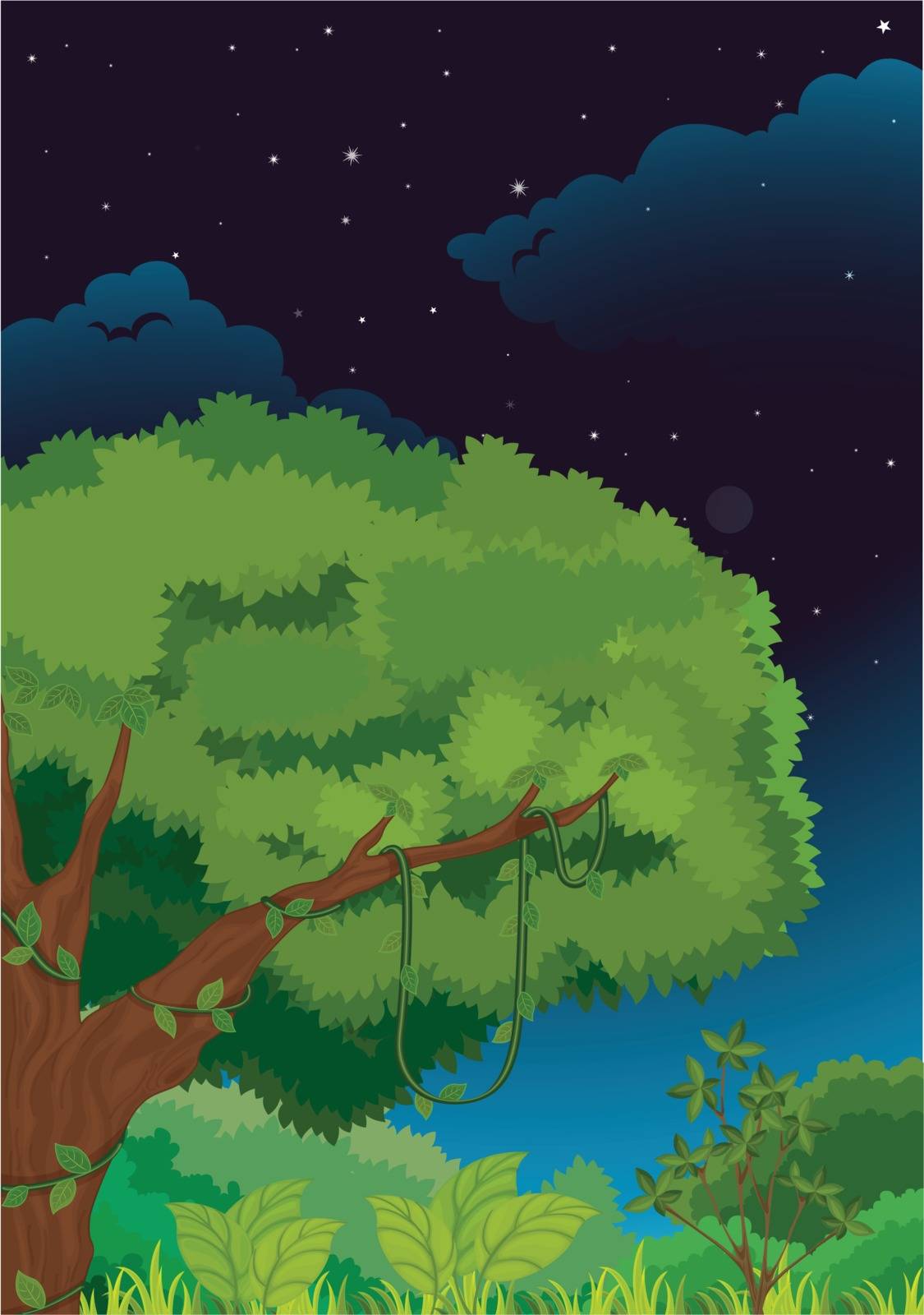 Illustration of a nature background at night