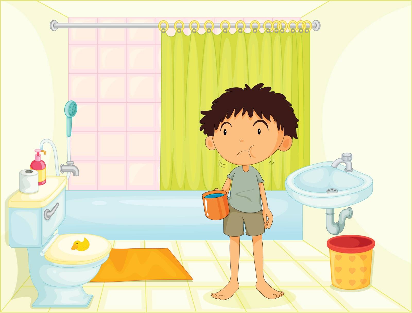 Child in bathroom illustration image