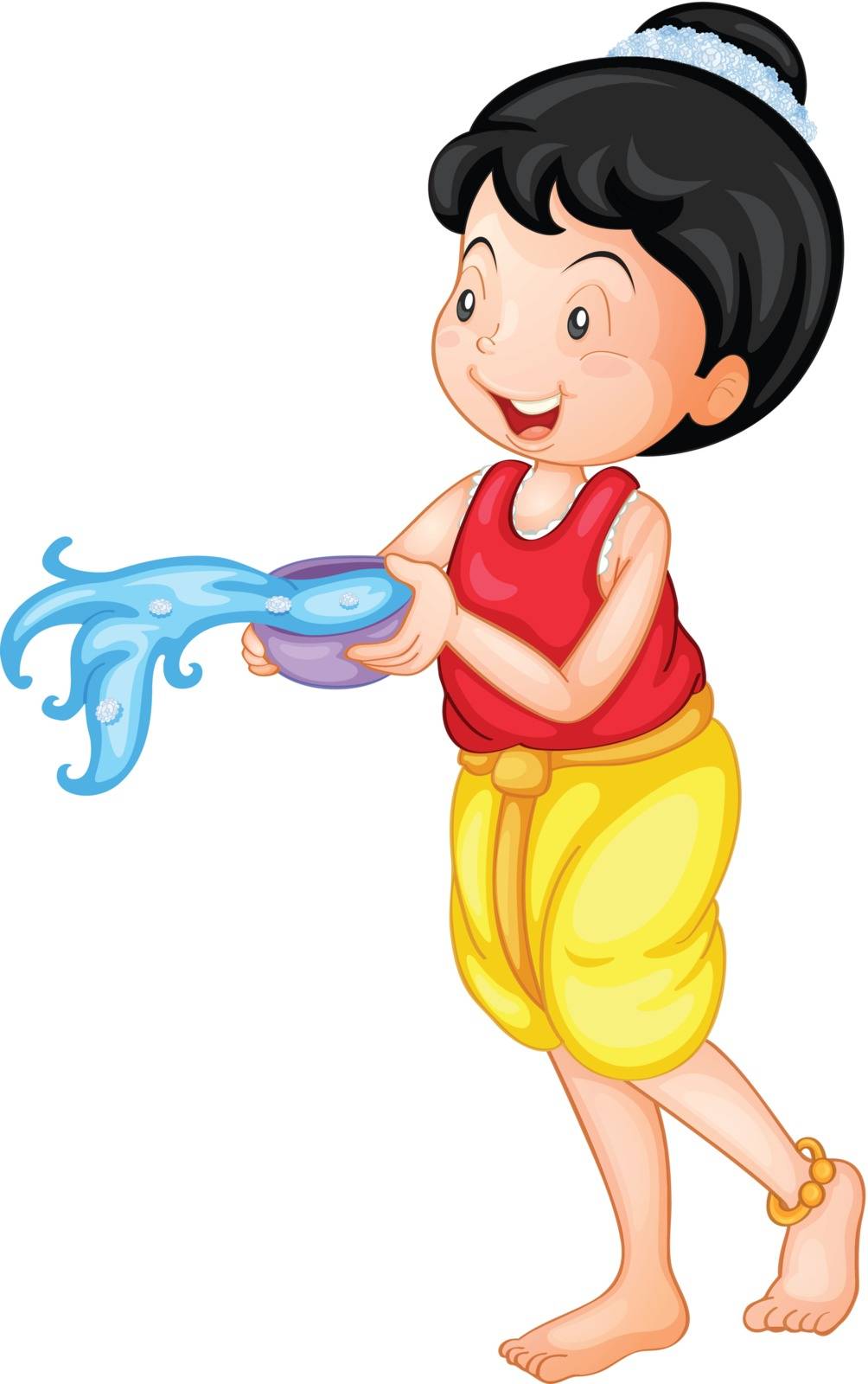 Illustration of a Thai girl throwing water