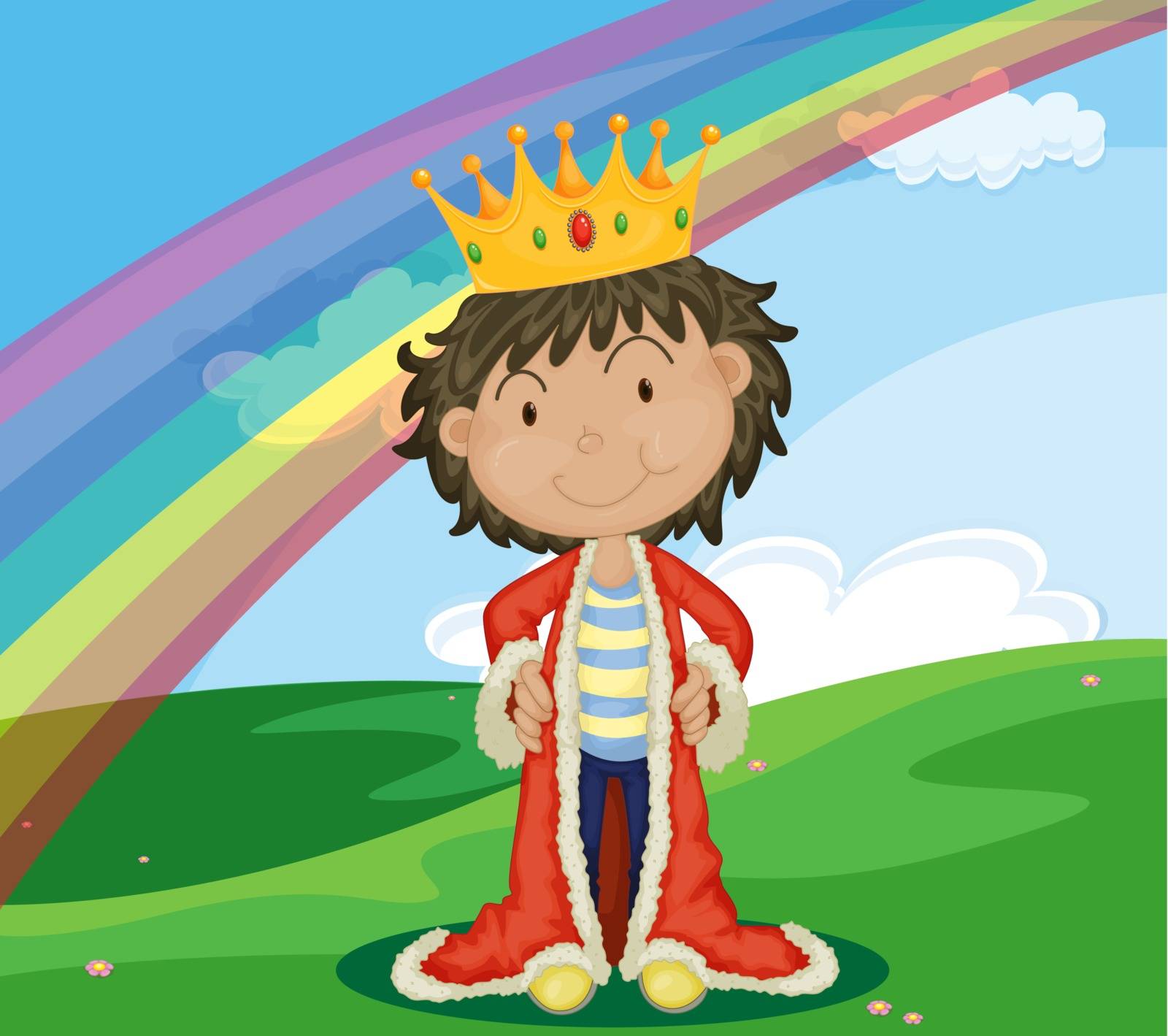 Young king in a field with rainbow