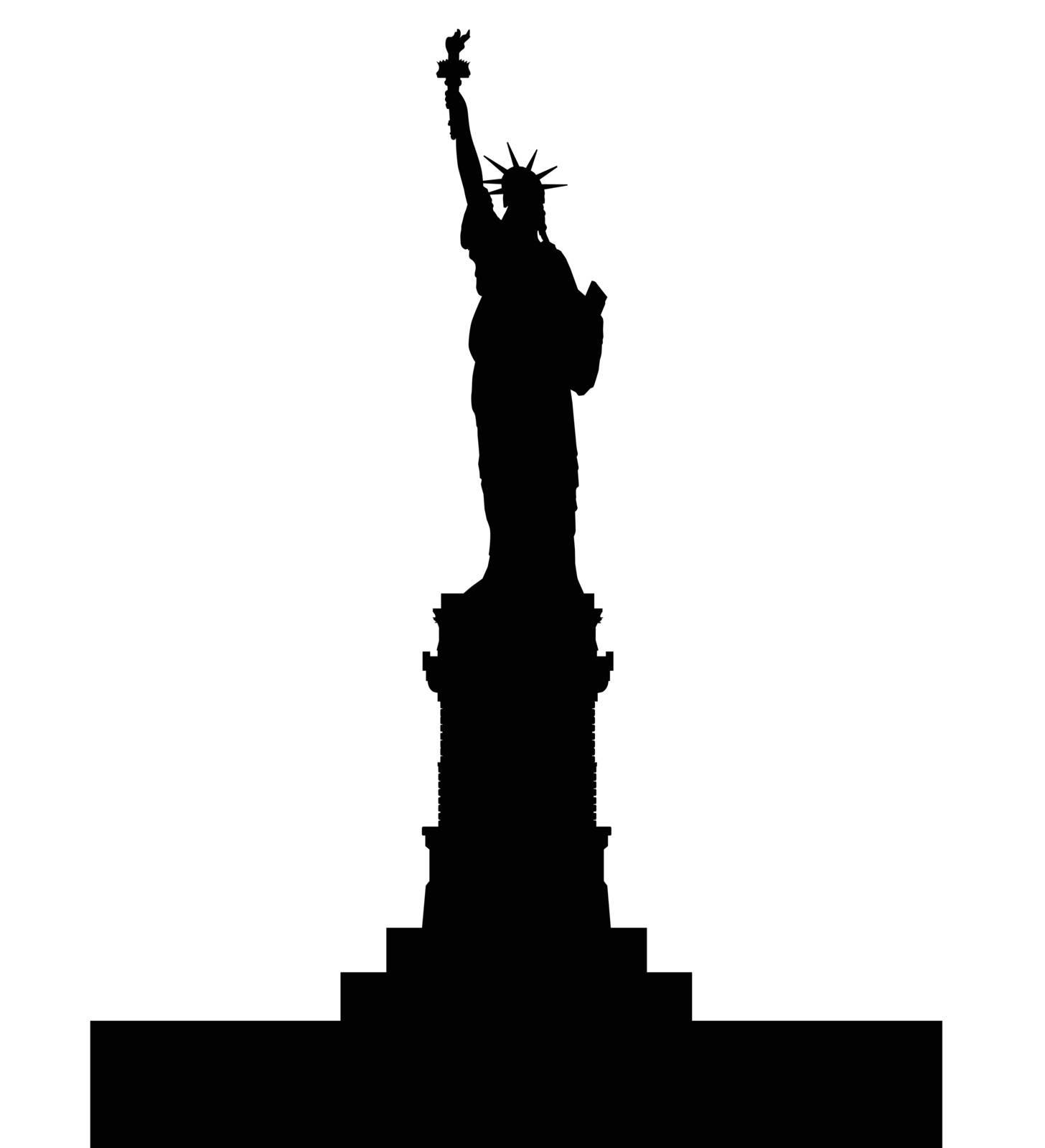 A silhouette of the Statue of Liberty isolated over a white background