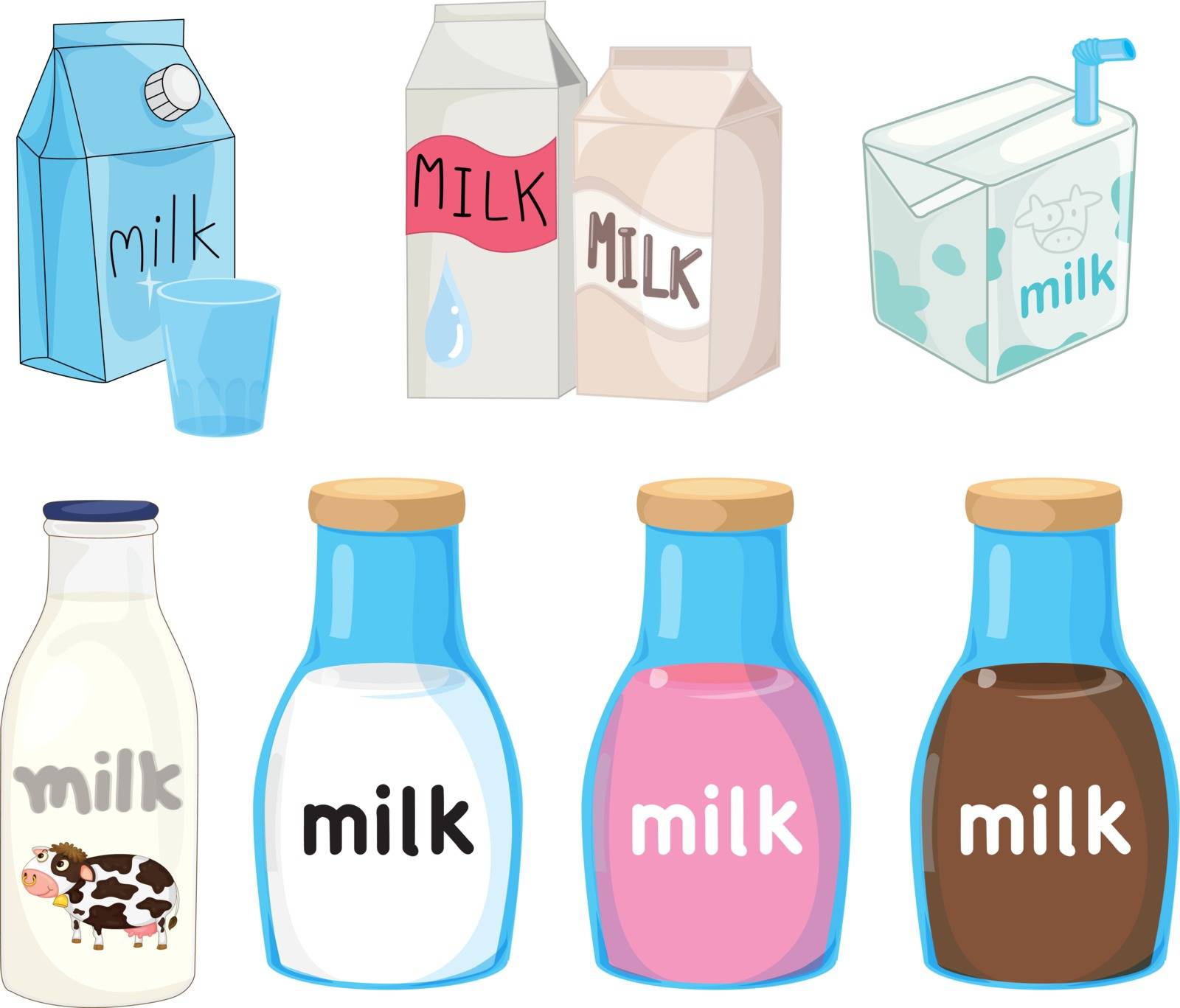 Collection of assorted milks on white