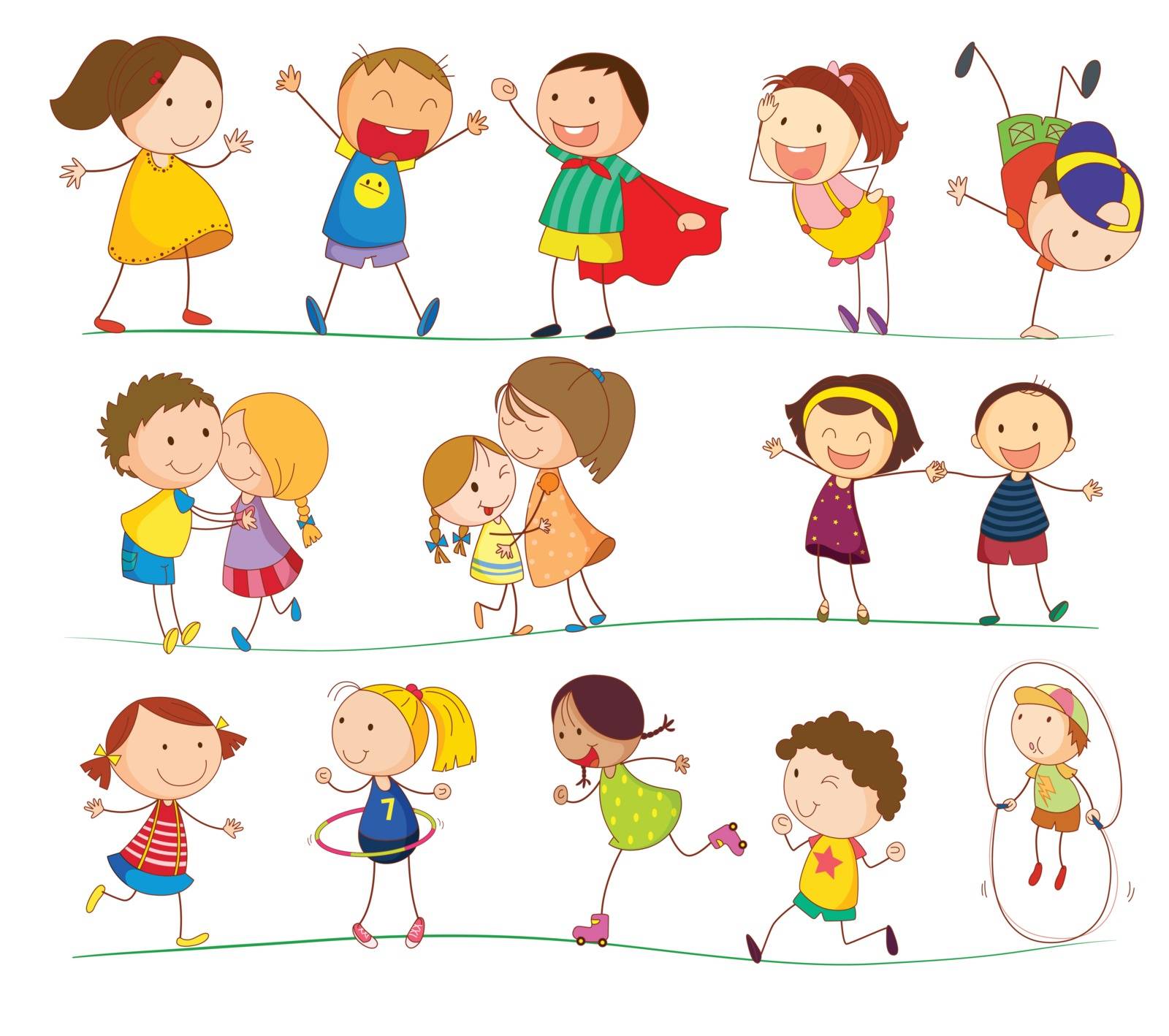 Illustration of simple kids playing