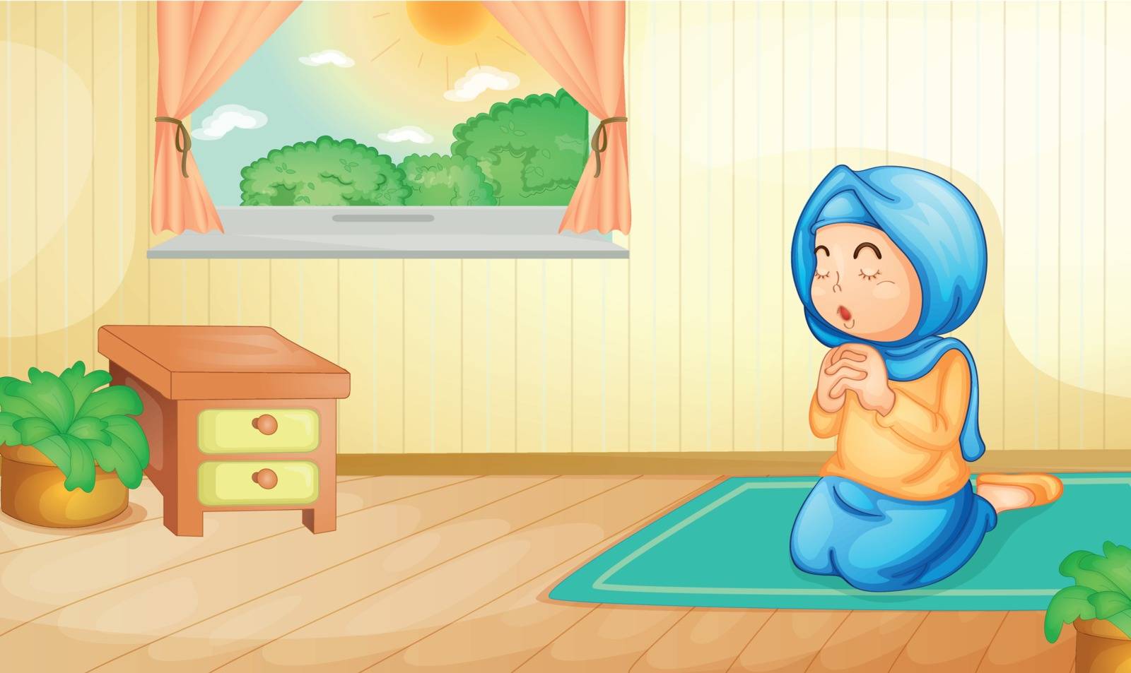 Illustration of a muslim girl praying