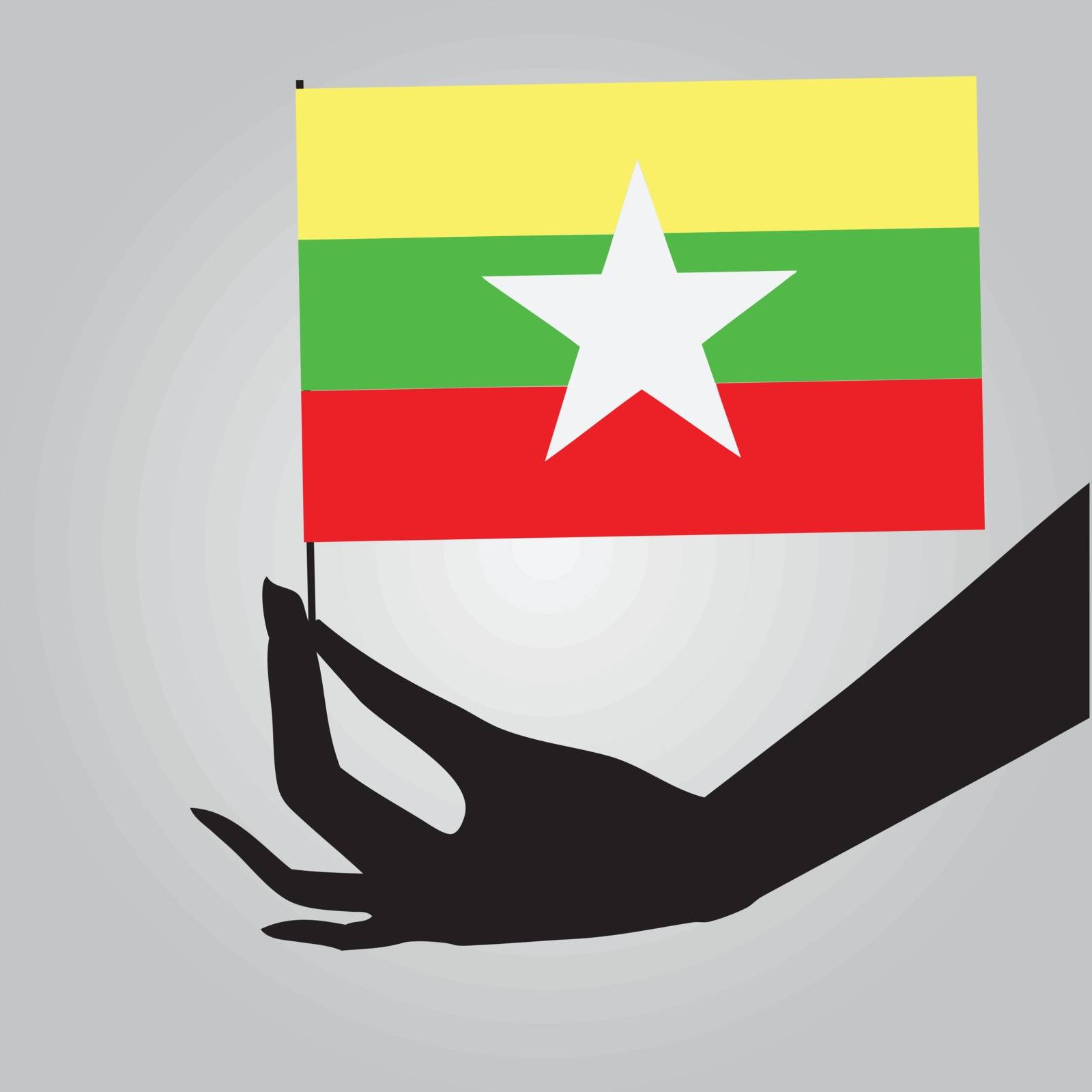 Burma flag in his hand. Vector illustration.