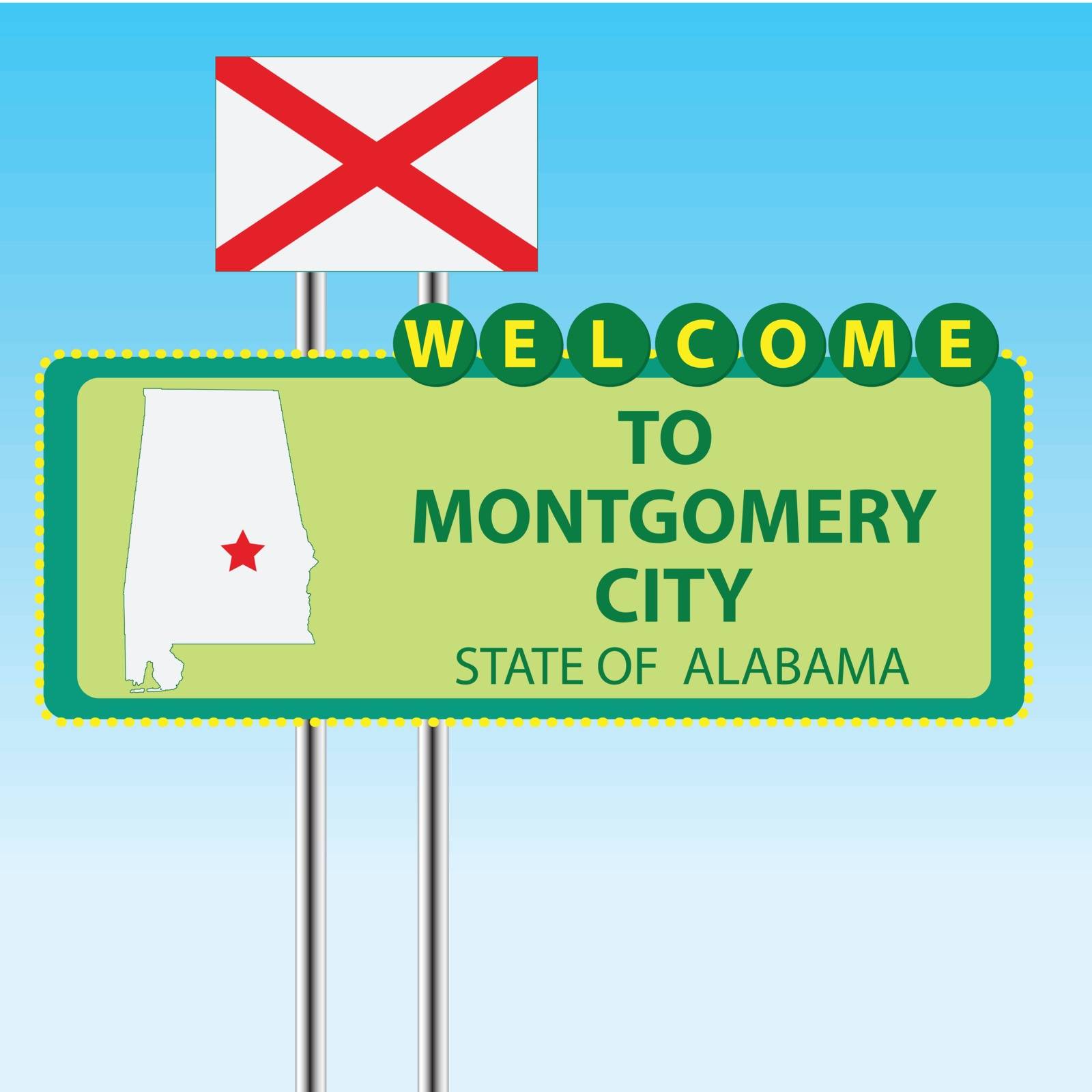 Stand Welcome to Montgomery City State of Alabama. Vector illustration.
