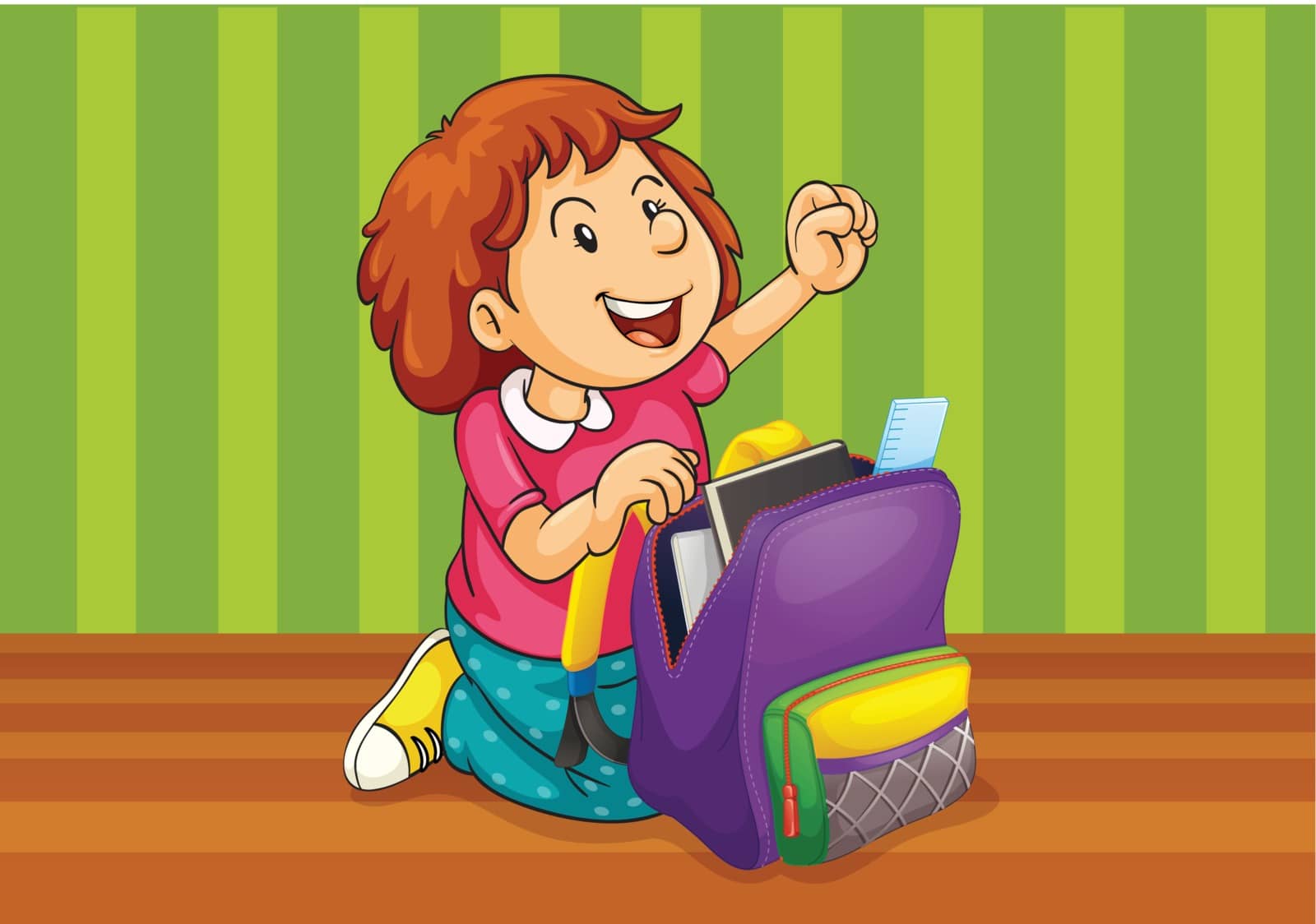 illustration of a girl with school bag