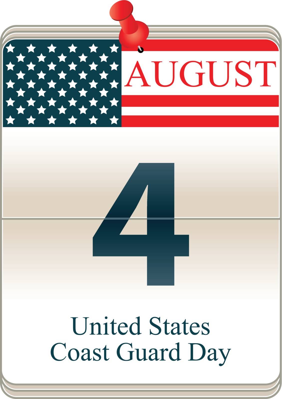 Vector of the date white block calendar United States Coast Guard Day, August 4th