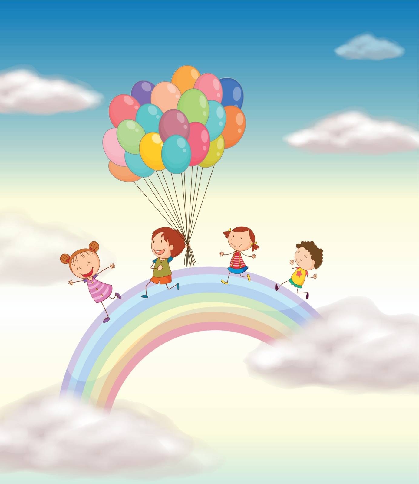 illustration of a kids playing with balloons in the sky