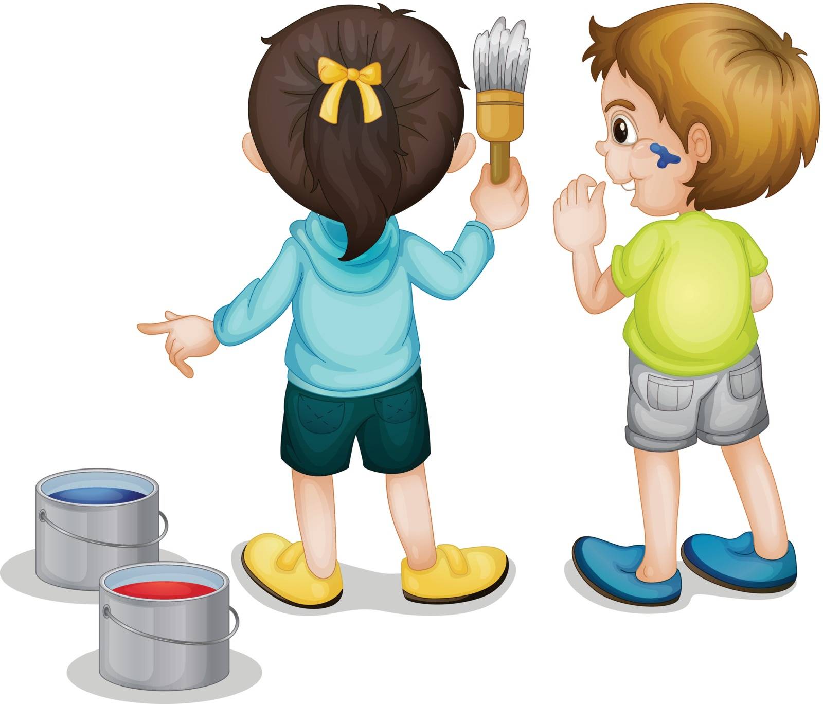 Illustration of two kids painting