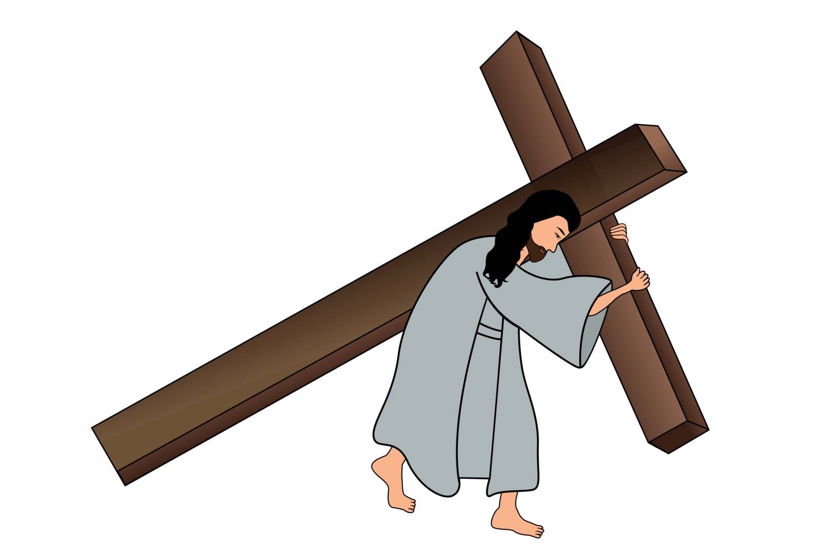 Vector illustration of Jesus Christ carrying cross