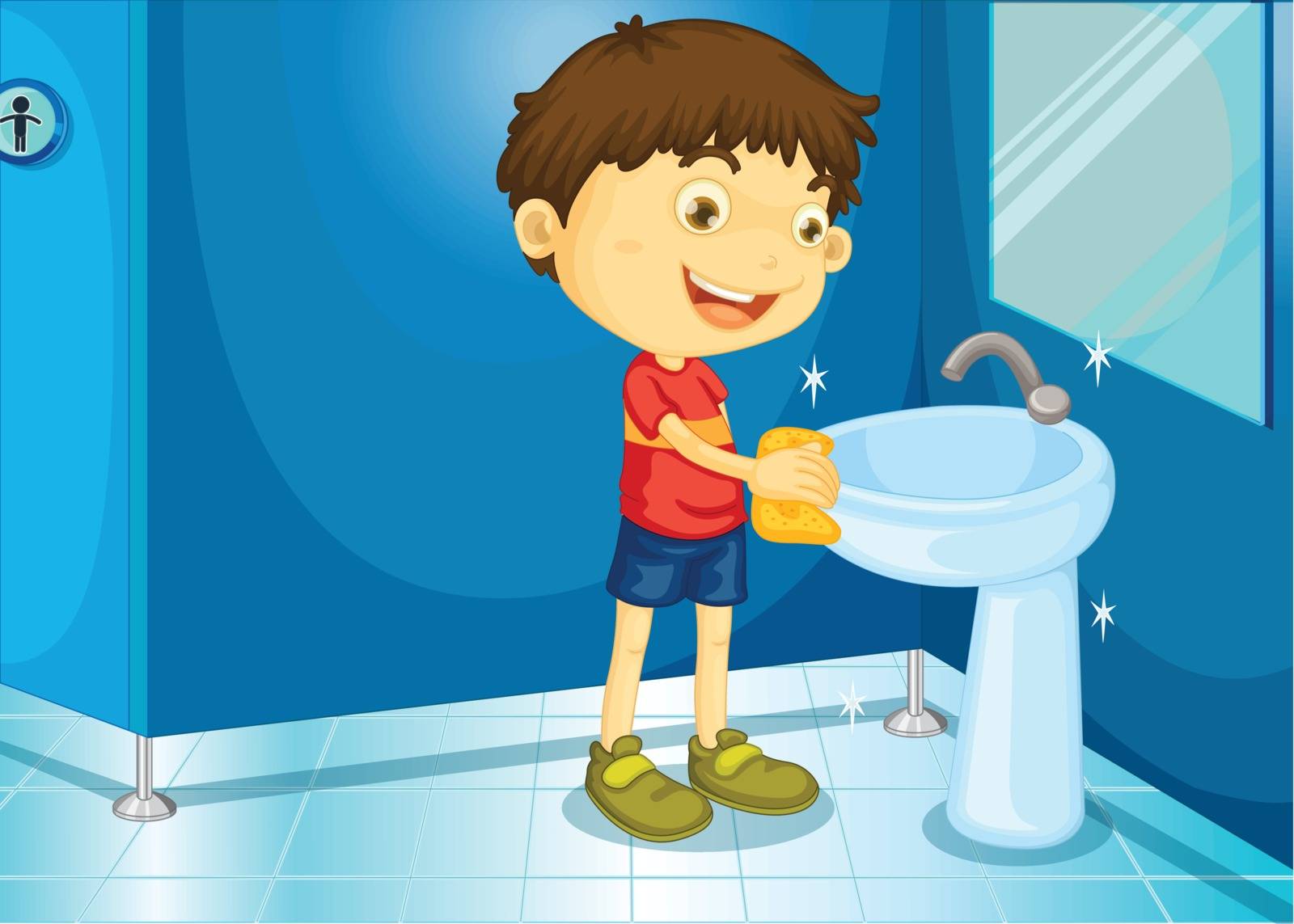 Illustration of a boy in a bathroom