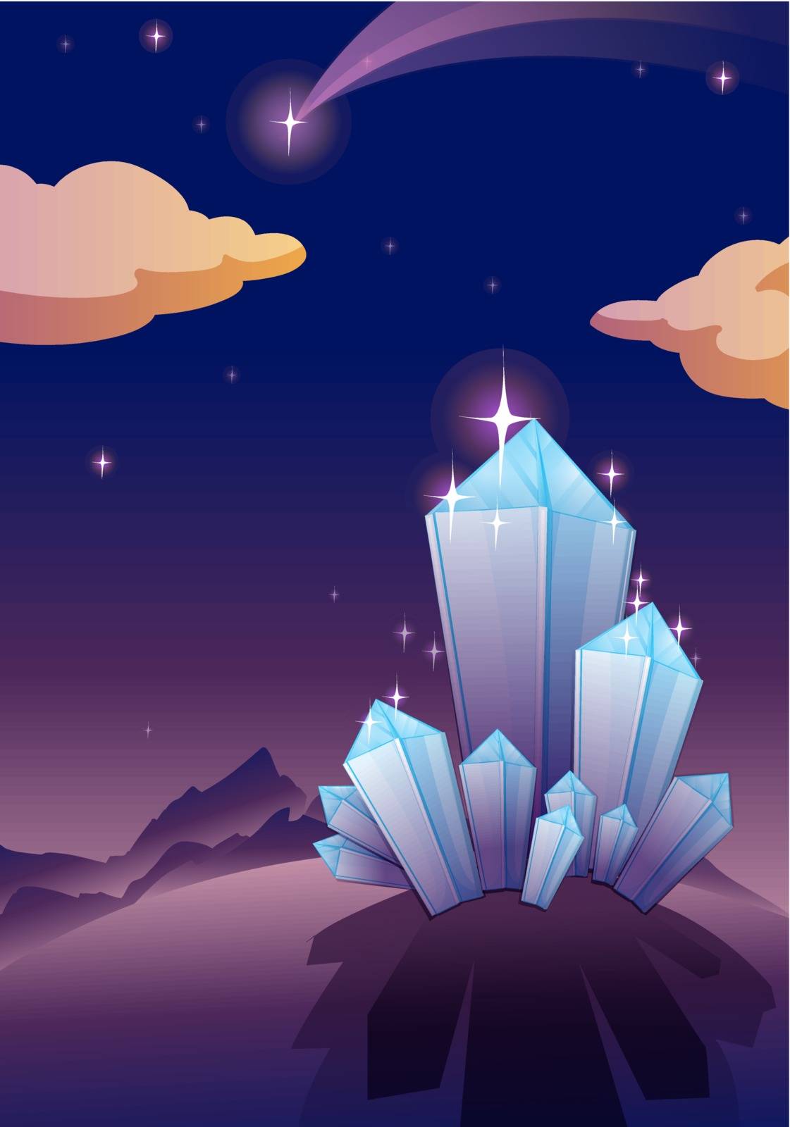 illustration of shining crystal pyramids in night sky