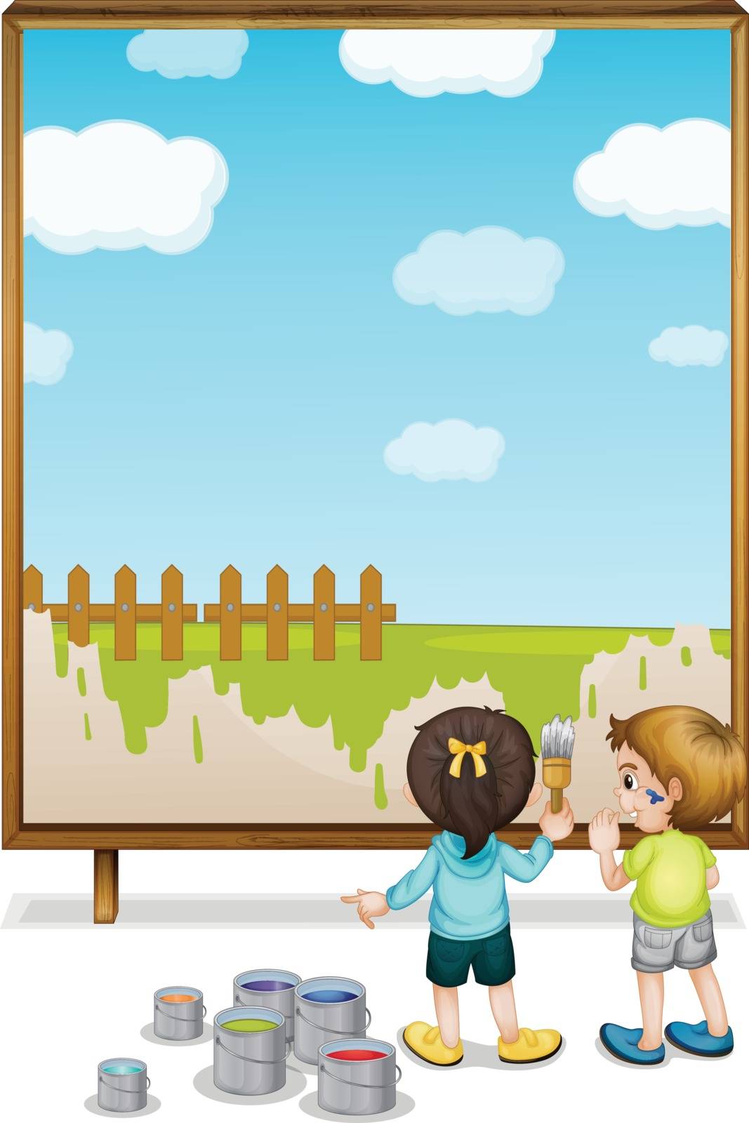 Illustration of kids painting a banner