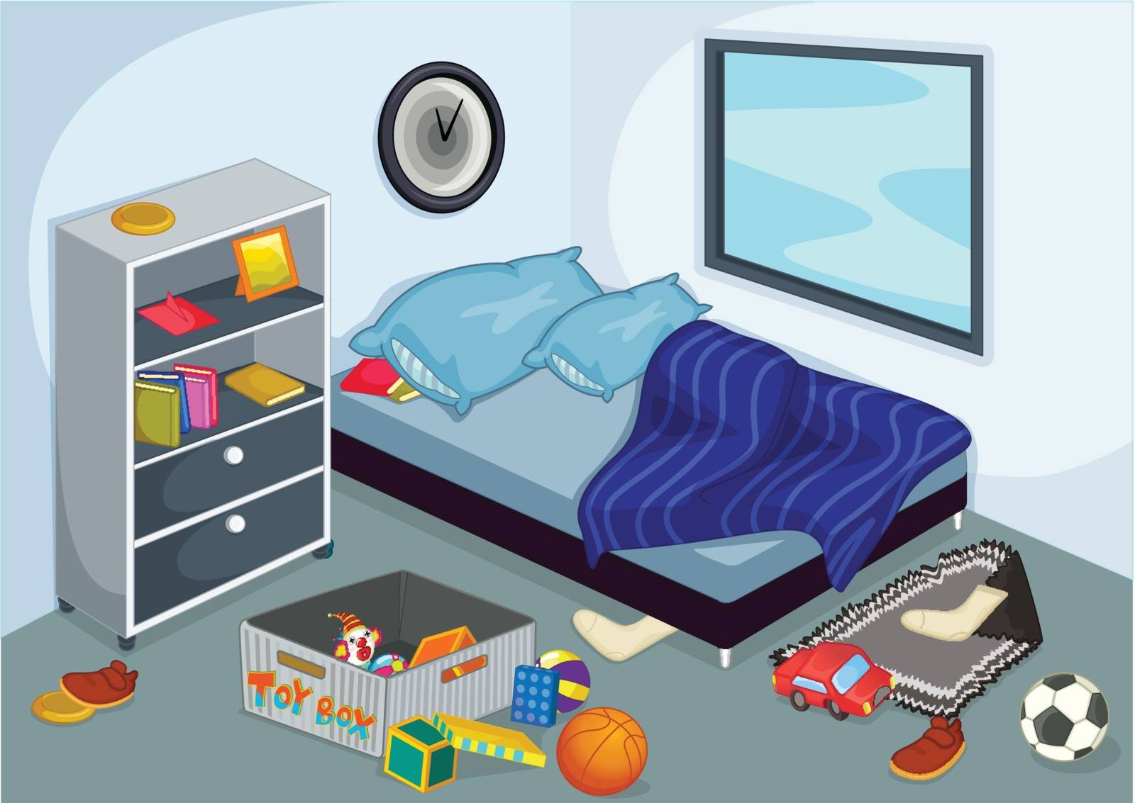 Illustration of a messy bedroom