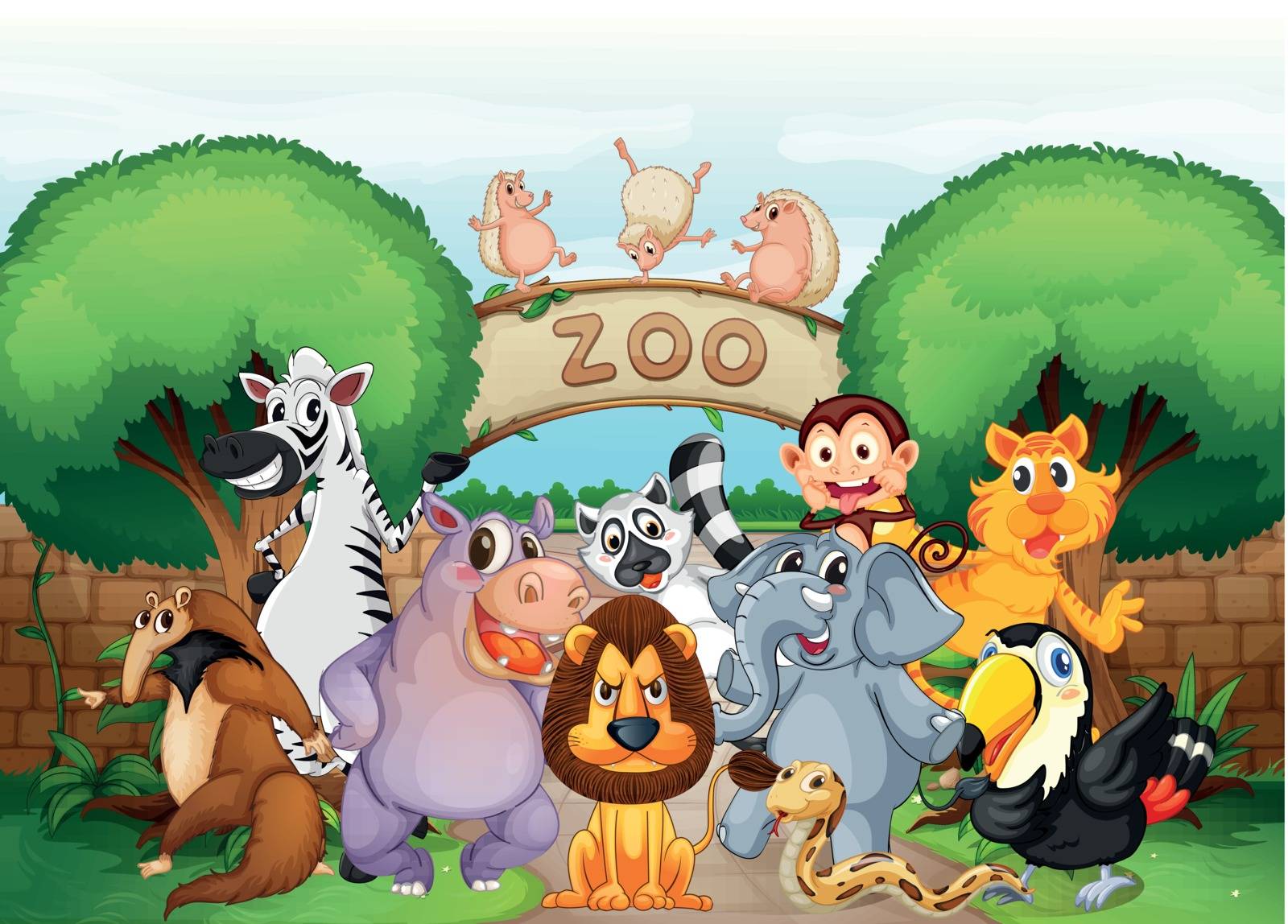 illustration of zoo and animals in a beautiful nature