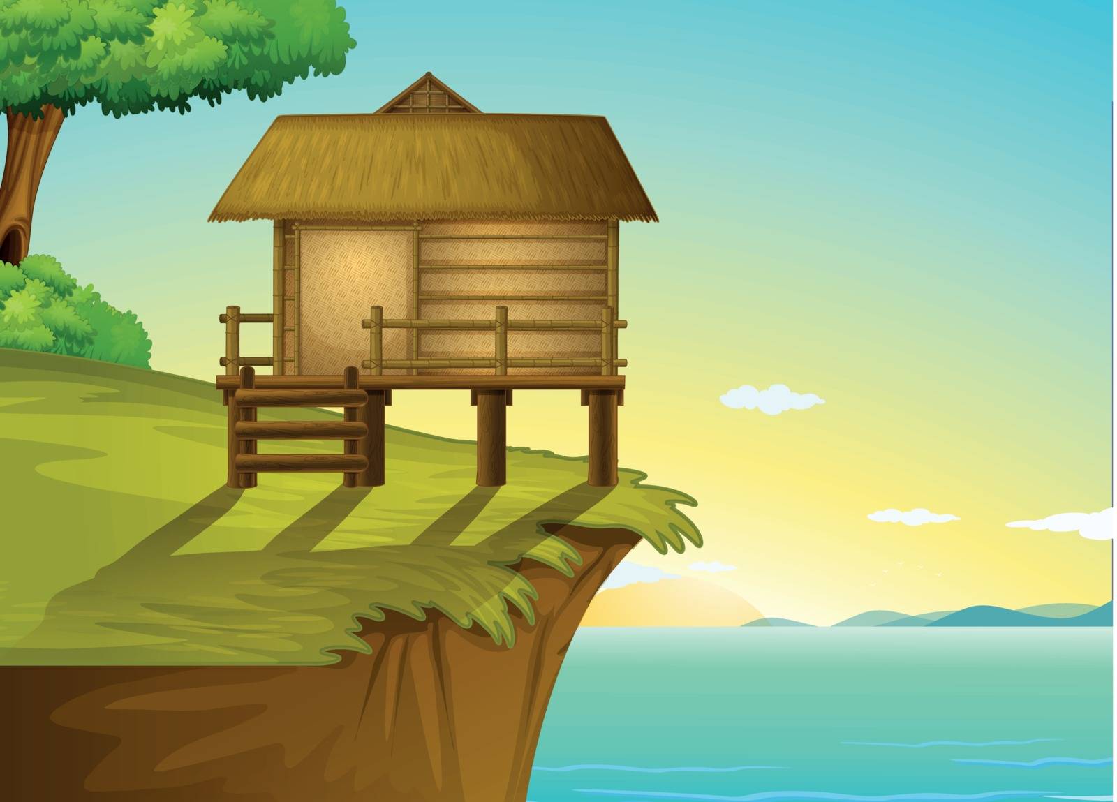 Illustration of a thai house on a cliff