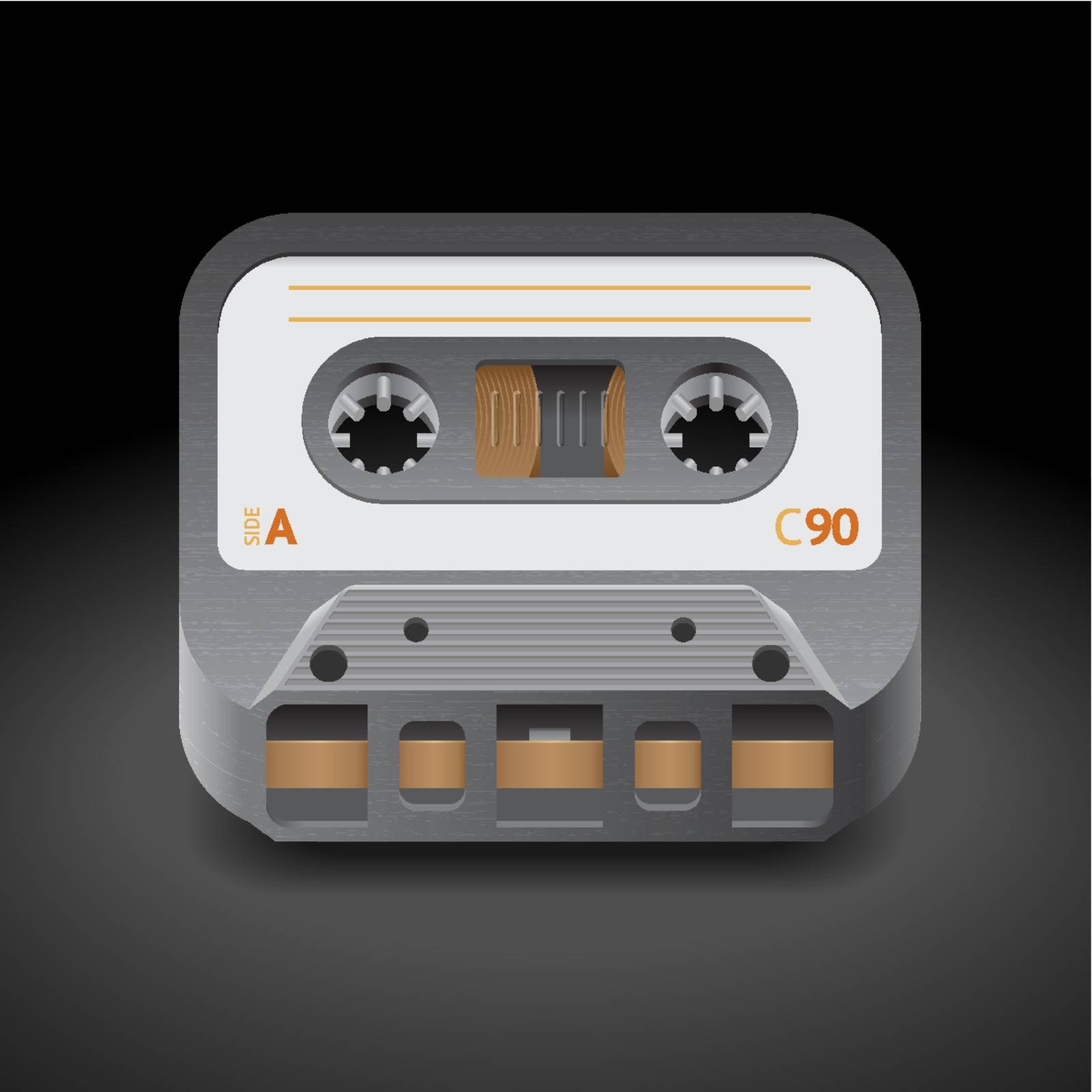 Icon for audio cassette. Dark background. Vector saved as eps-10, file contains objects with transparency.