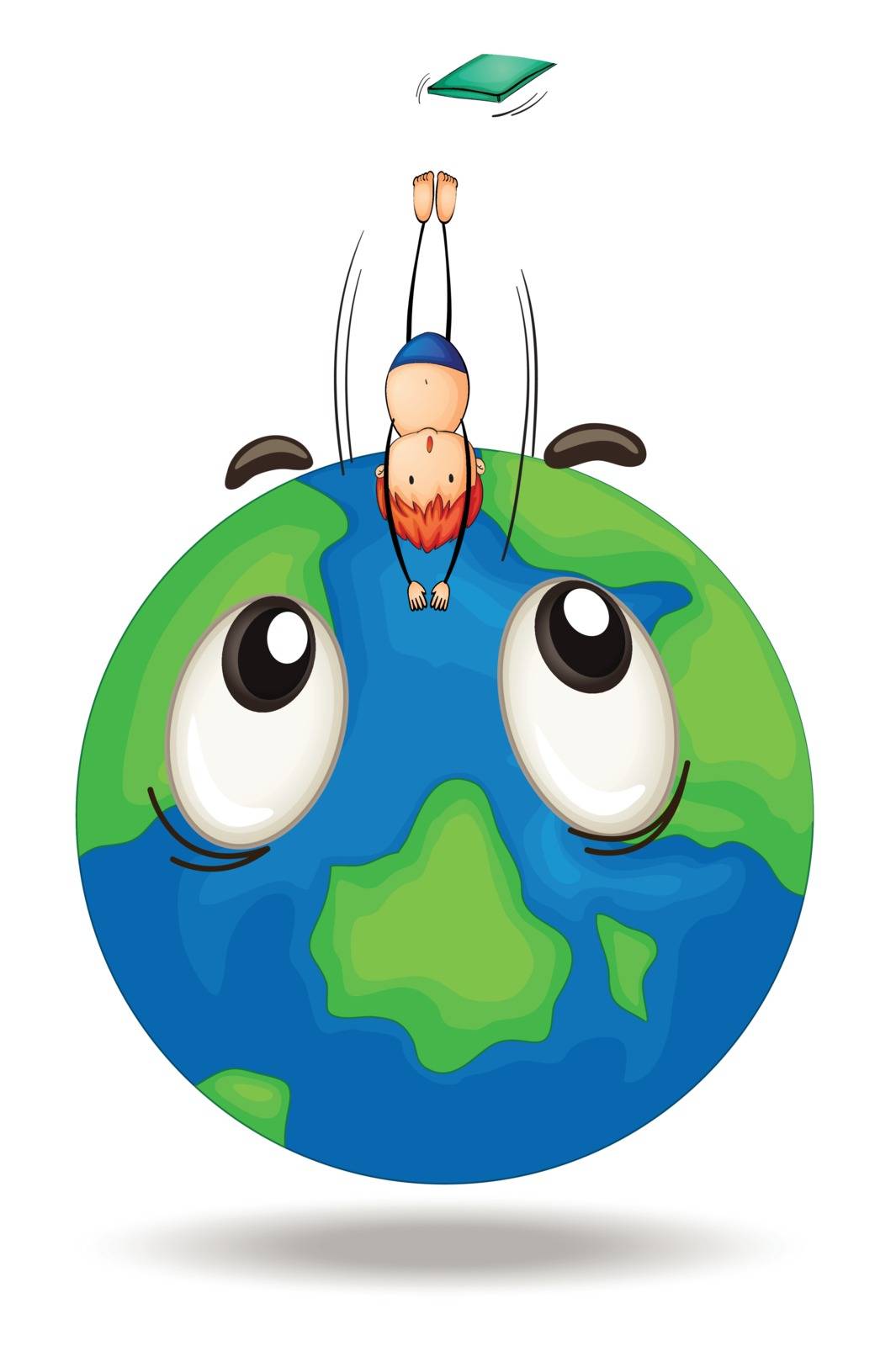 illustration of a boy diving on a earth globe on white