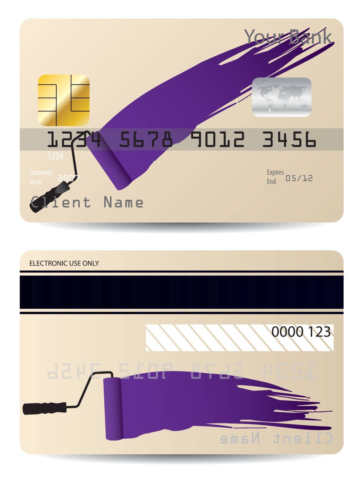 Credit card design with paint roller and splatter
