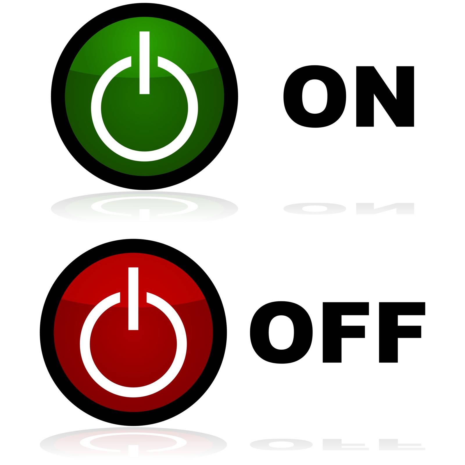 Glossy illustration showing on and off buttons in green and red, respectively