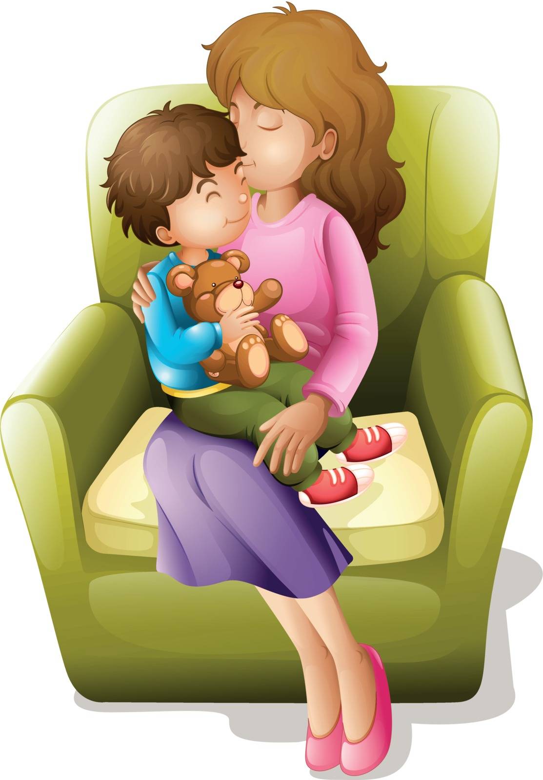 illustration of mom and her kid sitting on a chair