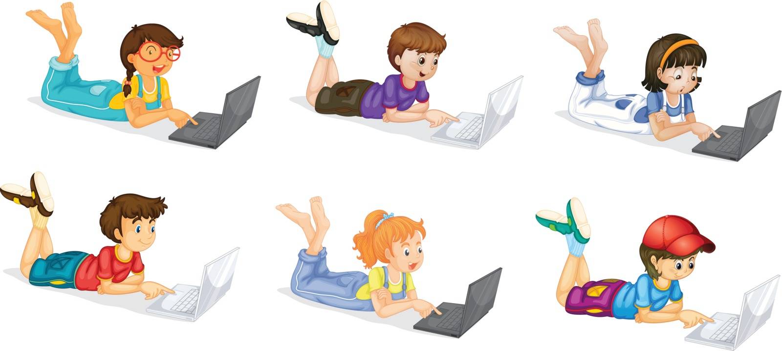 illustration of laptops and kids on a white background