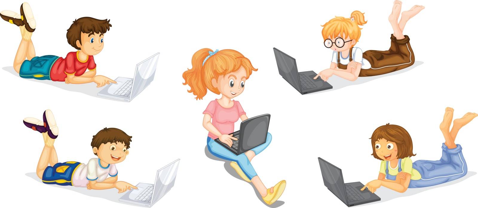 llustration of a kids with laptop on a white background