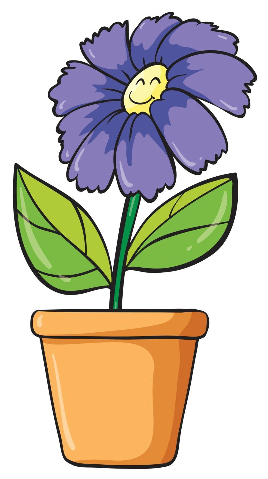 detailed illustration of a blue flower and pot on a white background