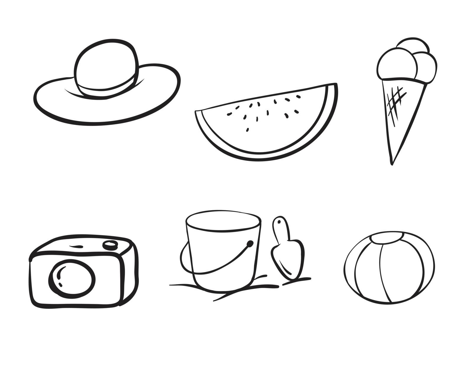 detailed sketches of various objects on a white