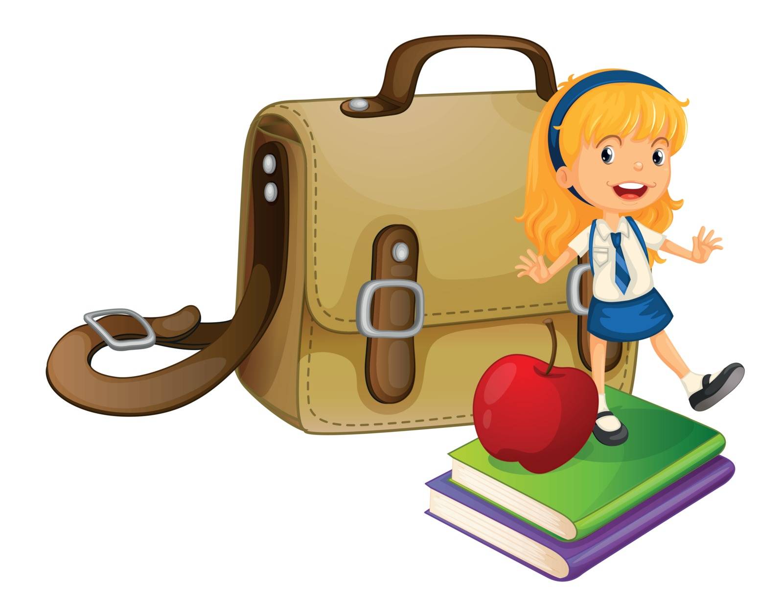 Illustration of a girl and a schoolbag