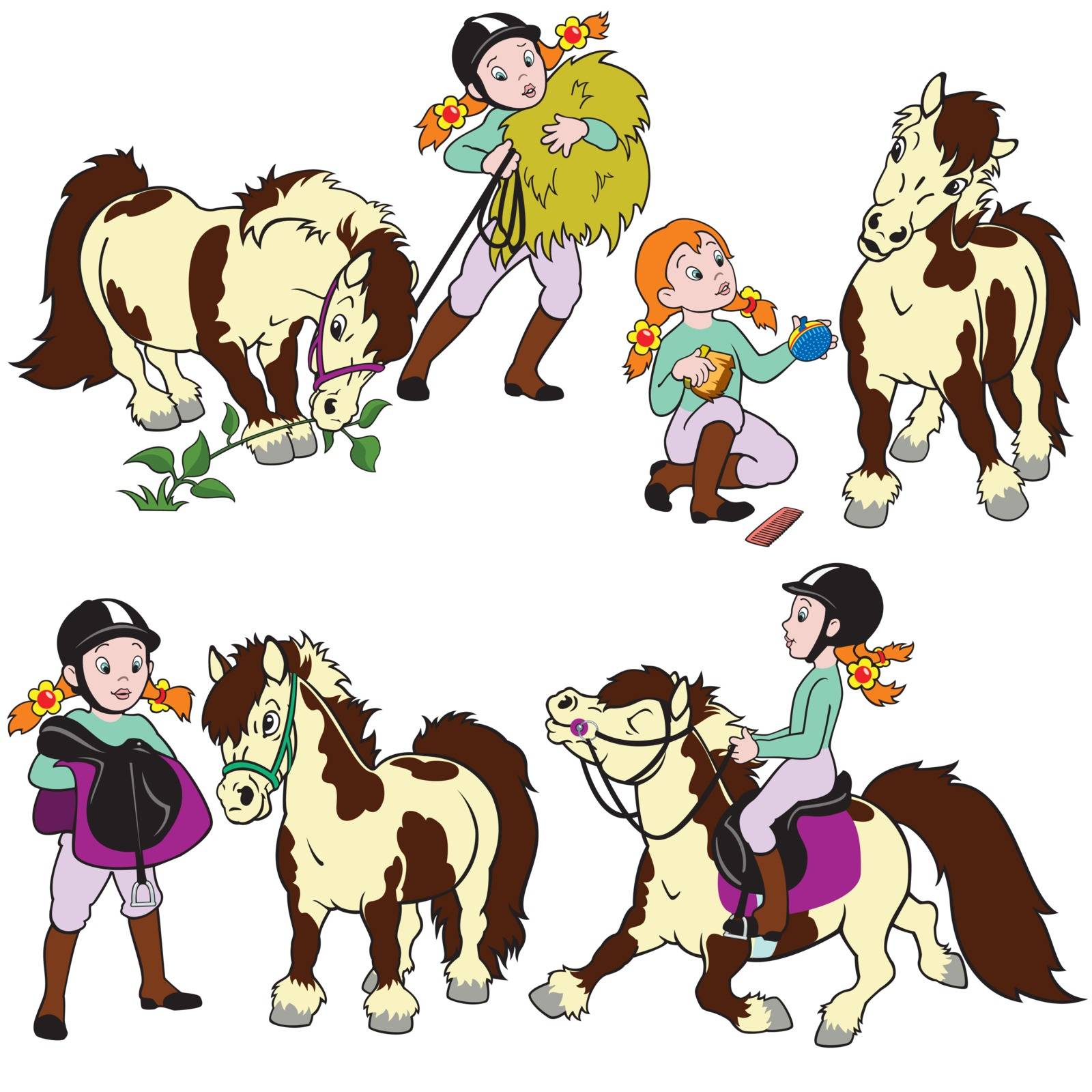 set with cartoon girl and pony by insima