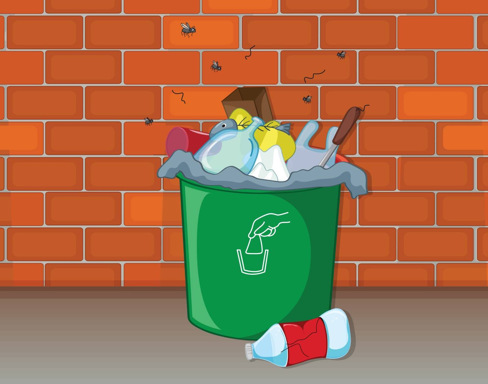 Illustration of a dustbin in front of a wall
