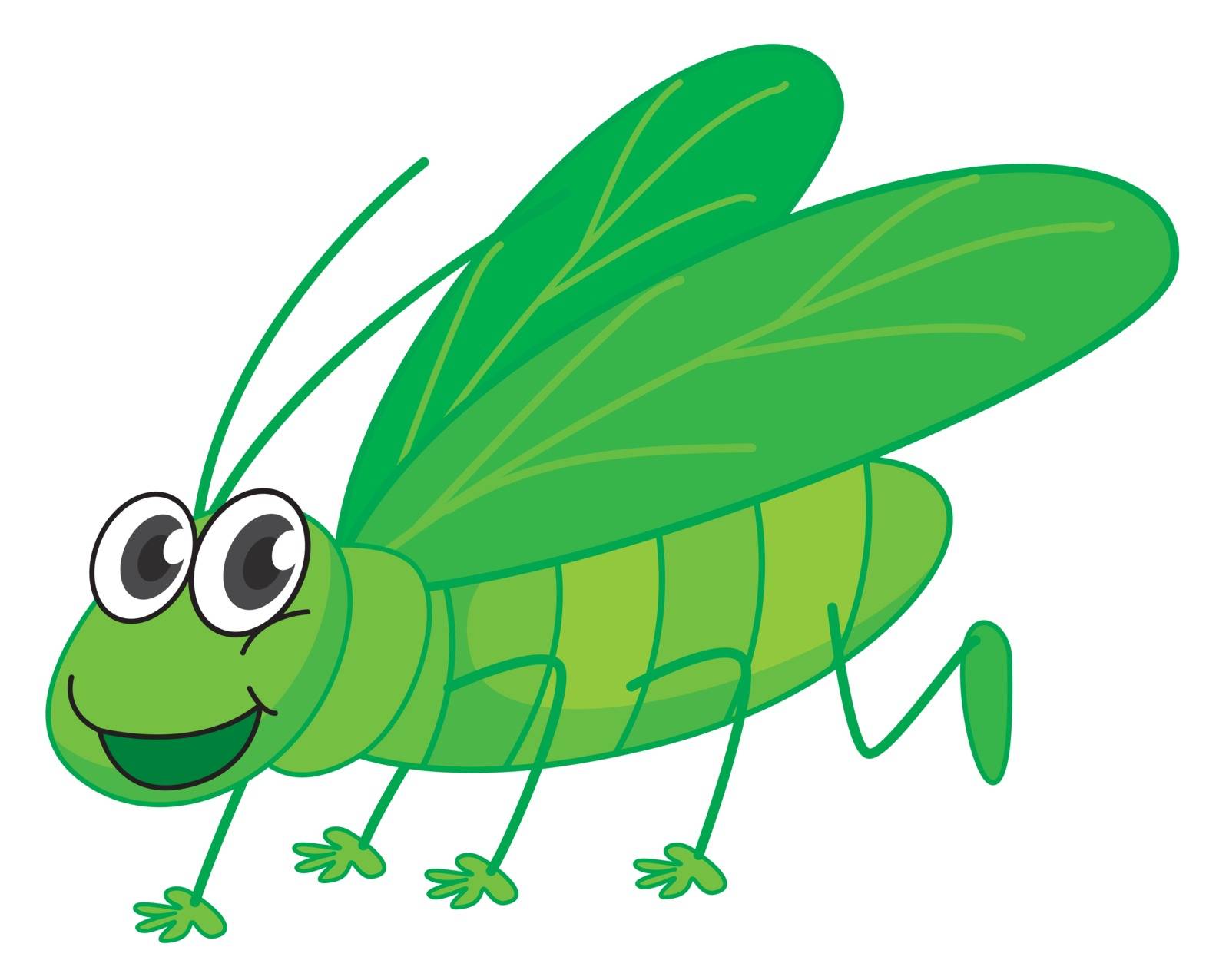 Illustration of a smiling grasshopper on a white background