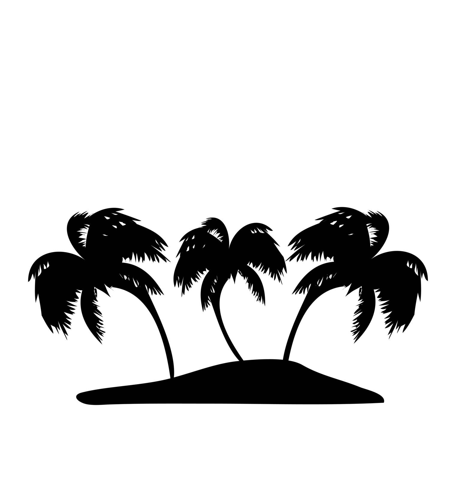 Illustration tropical island with palm trees silhouette - vector