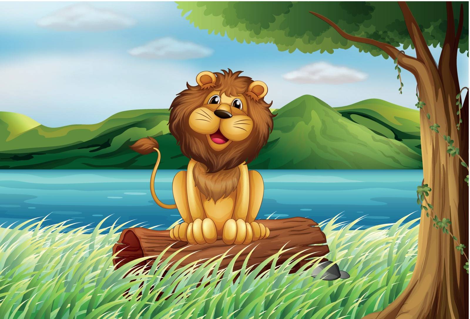 Illustration of a lion at the riverbank